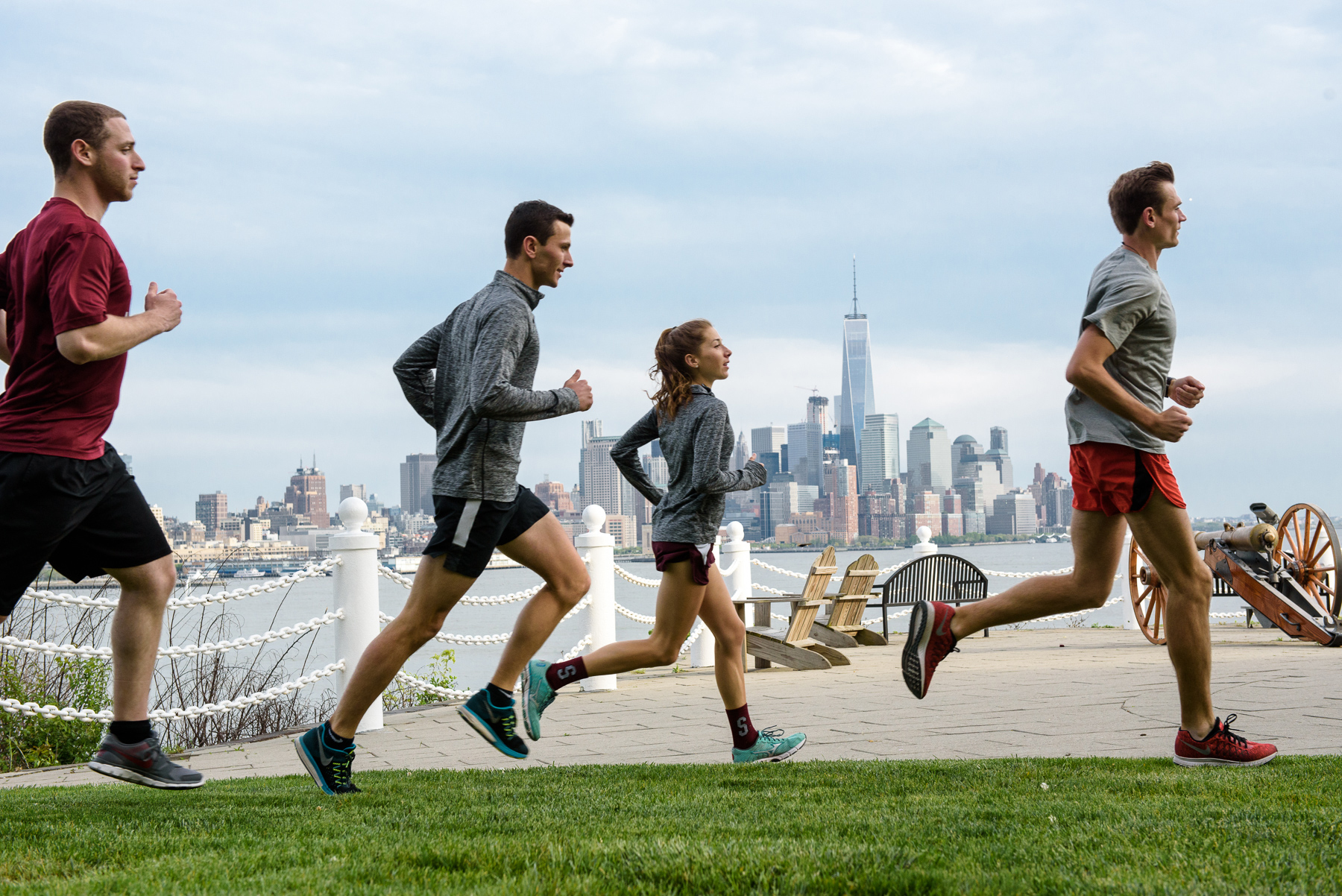 Students running on campus