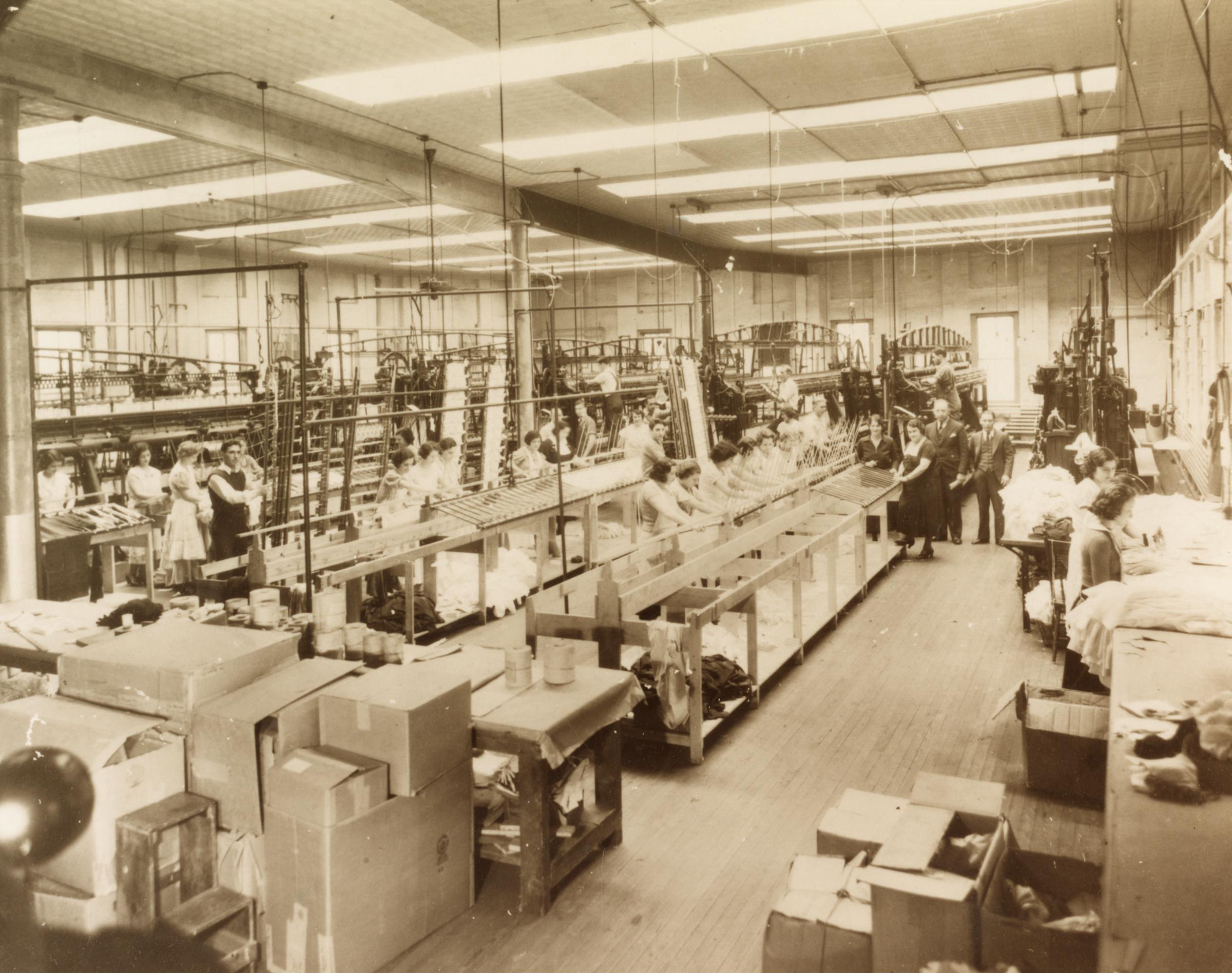 archival photo of an embroidery factory