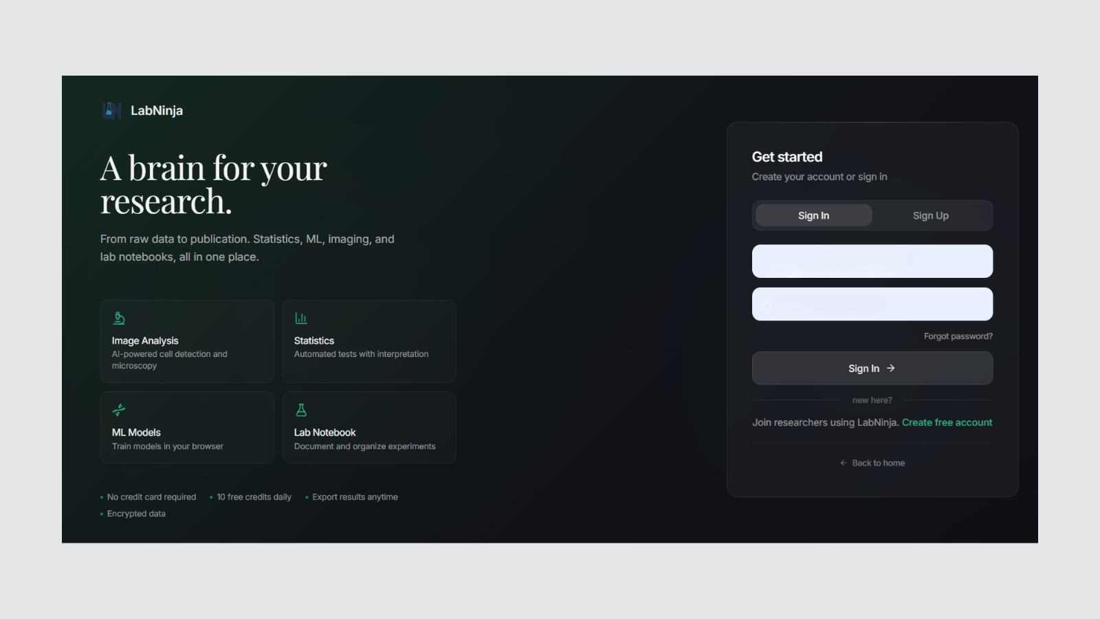 A screenshot of the website for LabNinja, a lab intelligence platform designed to stop informal research knowledge from disappearing.