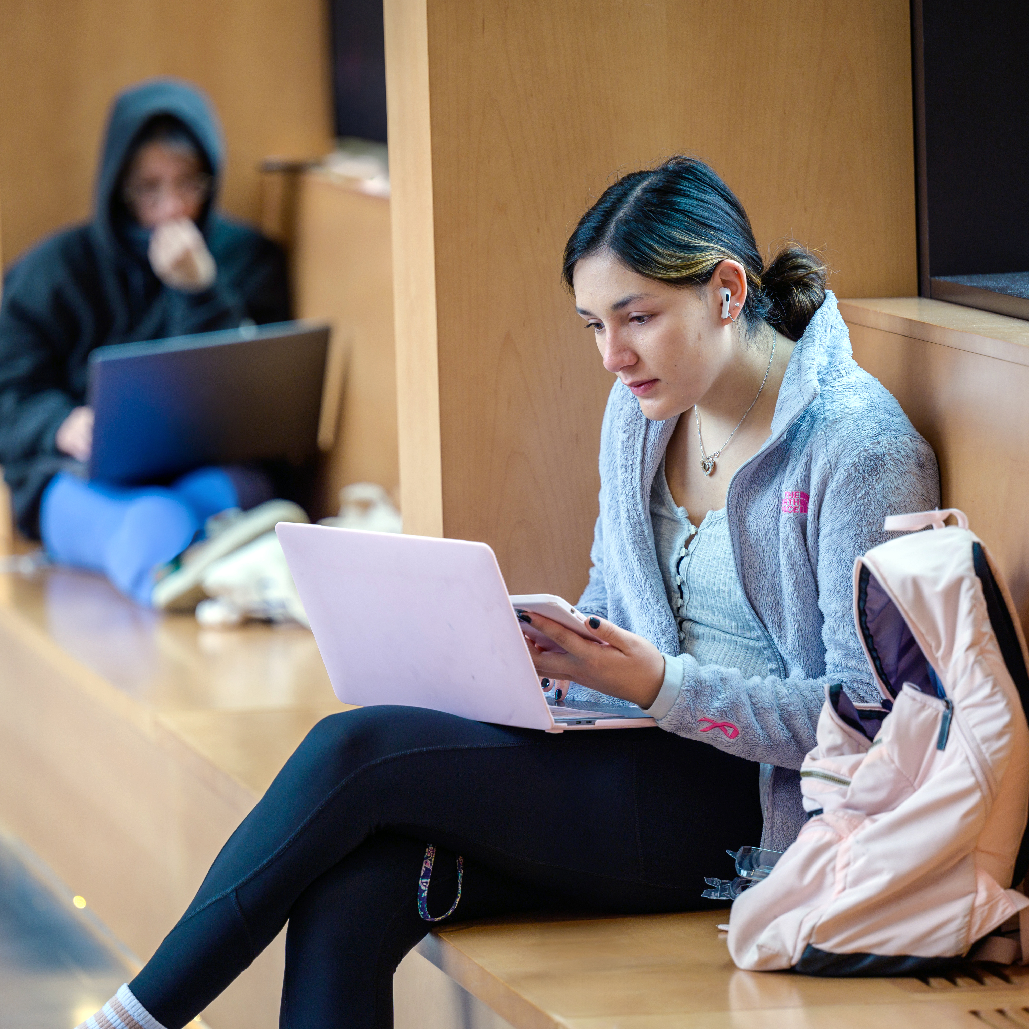 Two students working on their laptop computers