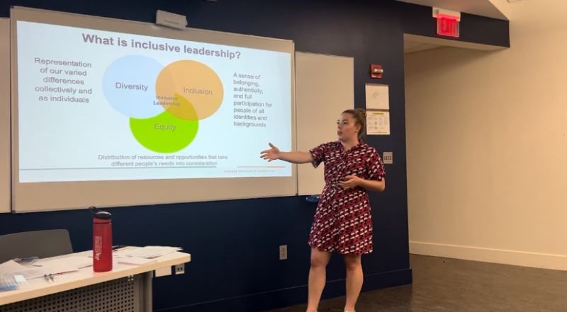 Isabella Valentino presents information on the Inclusive Leadership Certificate Program