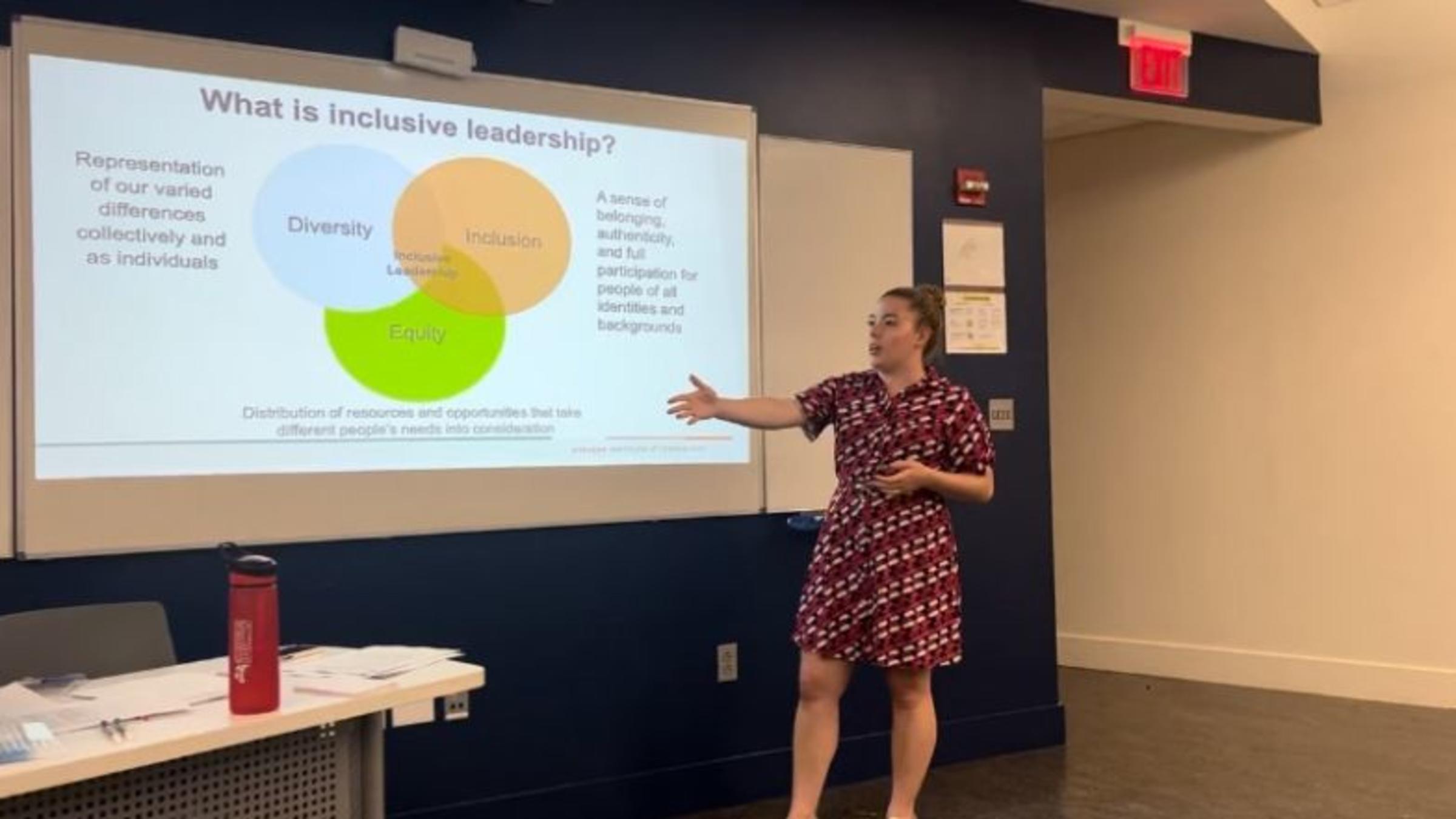 Isabella Valentino presents information on the Inclusive Leadership Certificate Program