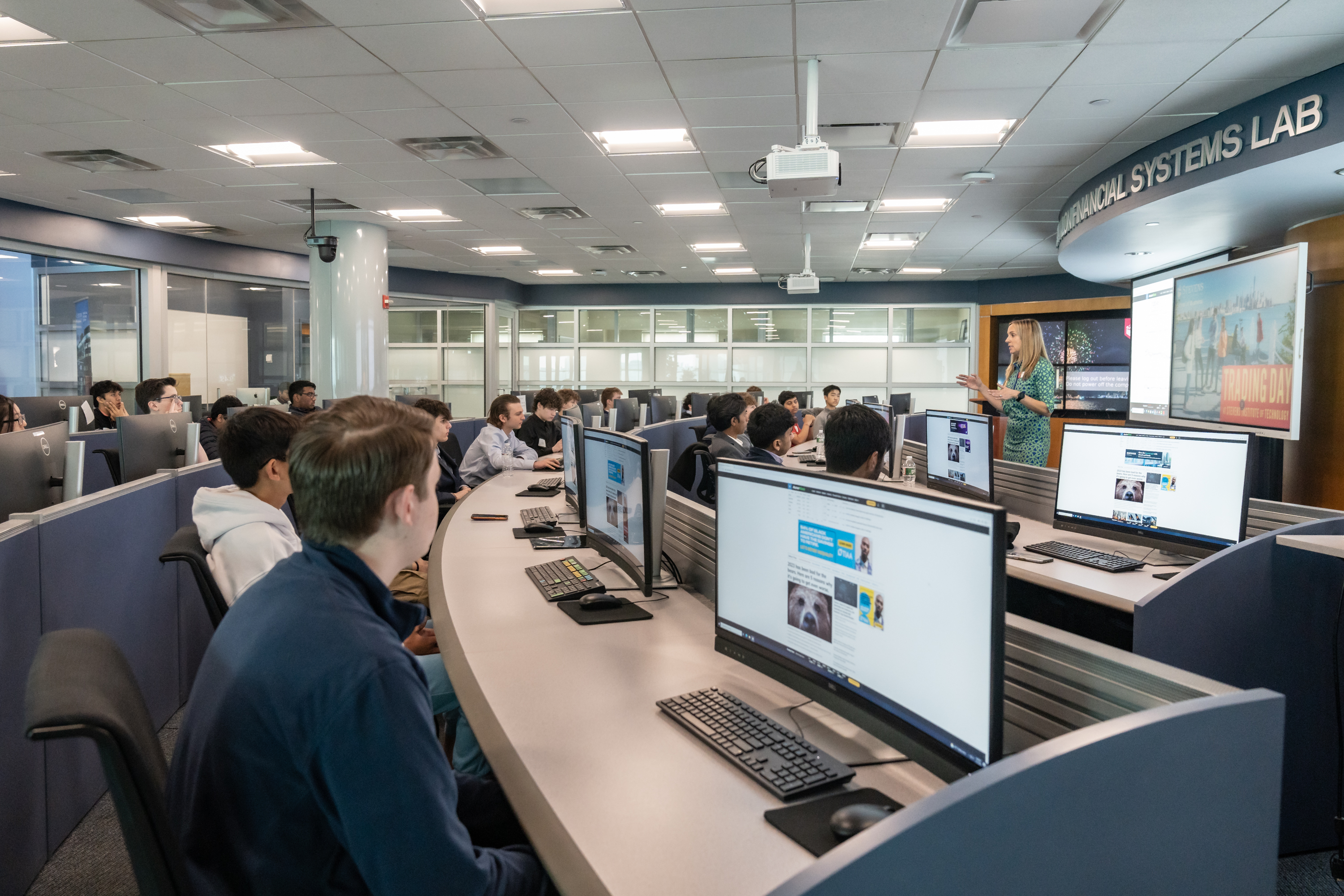 High school students in Hanlon Financial Lab