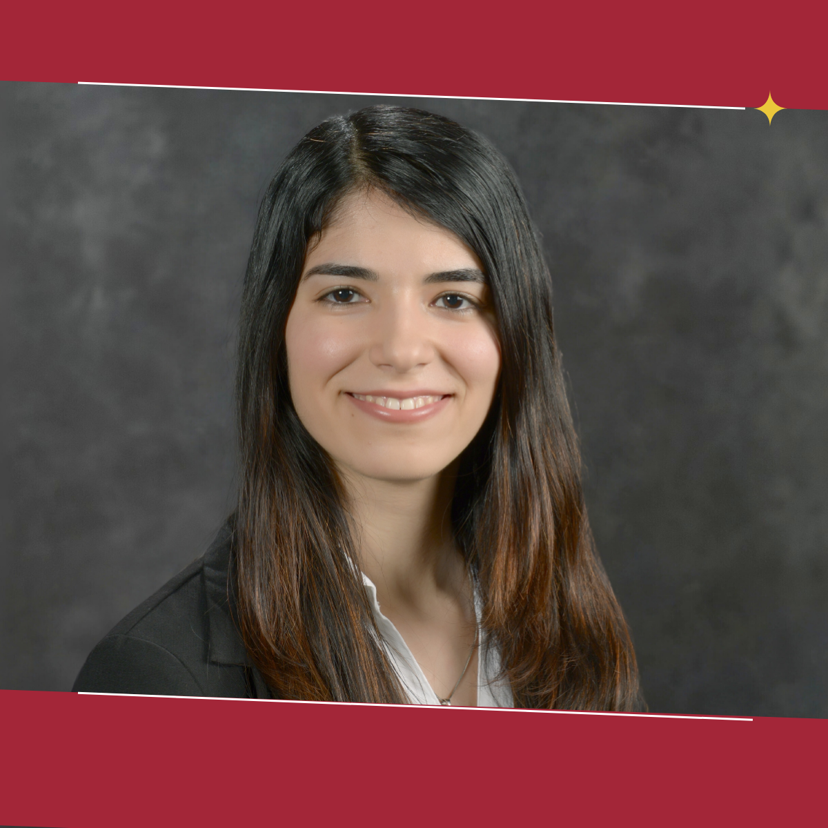Headshot of Shima Hajimirza on a Stevens-themed graphic template
