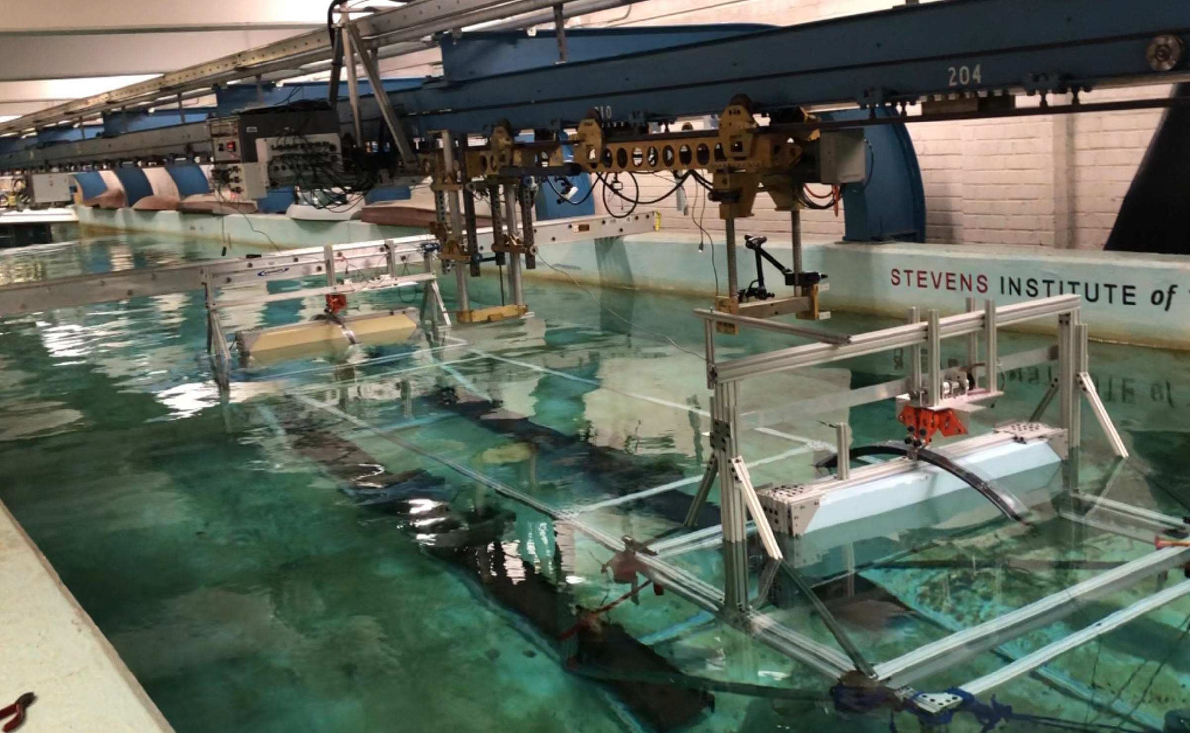 Wave energy converter being tested at the Davidson Lab