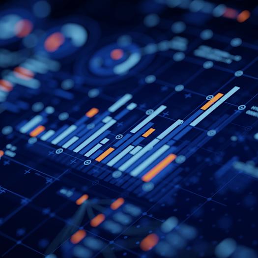 A stock image with graphs and charts overlaid in bright colors over a black background.