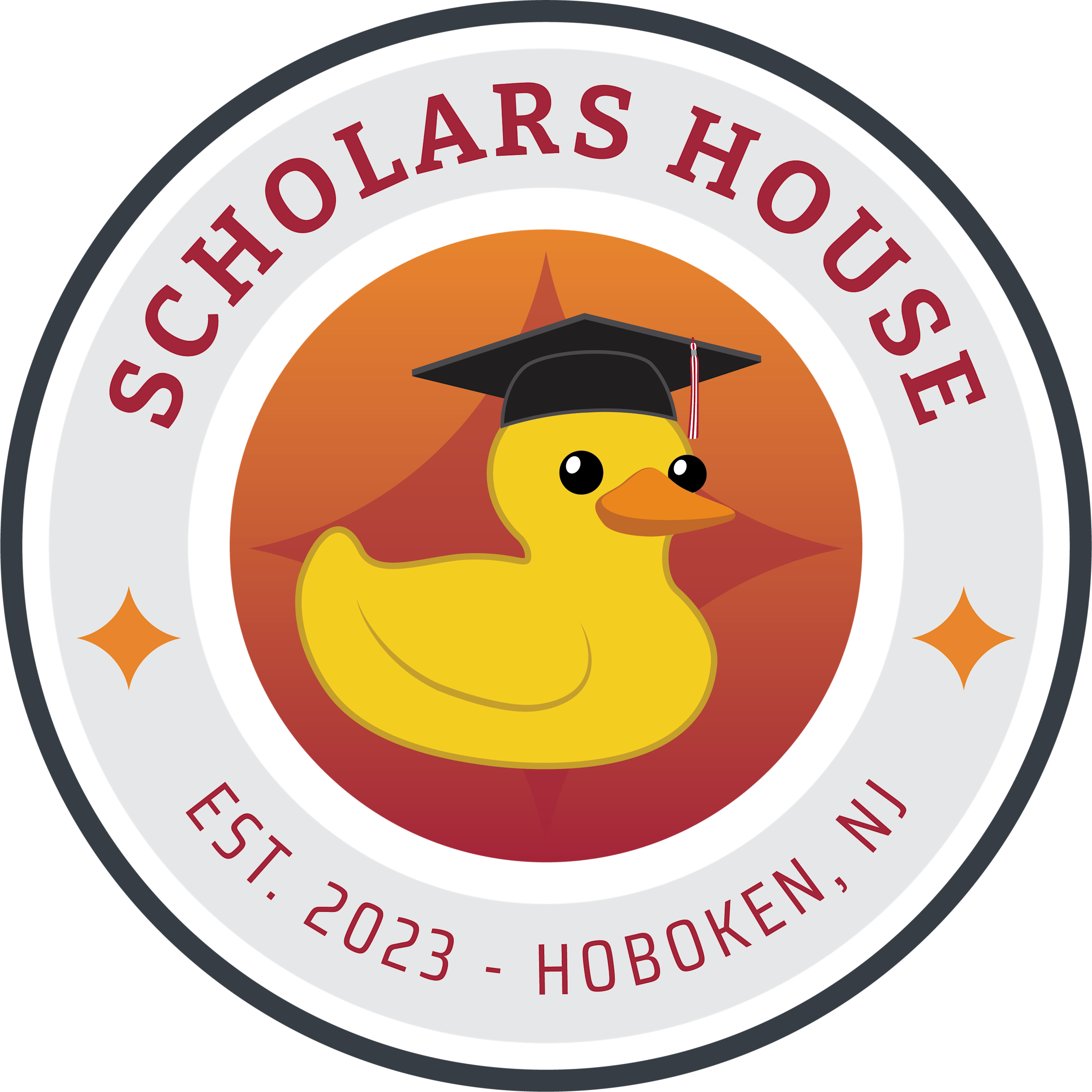 Duck wearing graduation cap with Scholars House spelled around it
