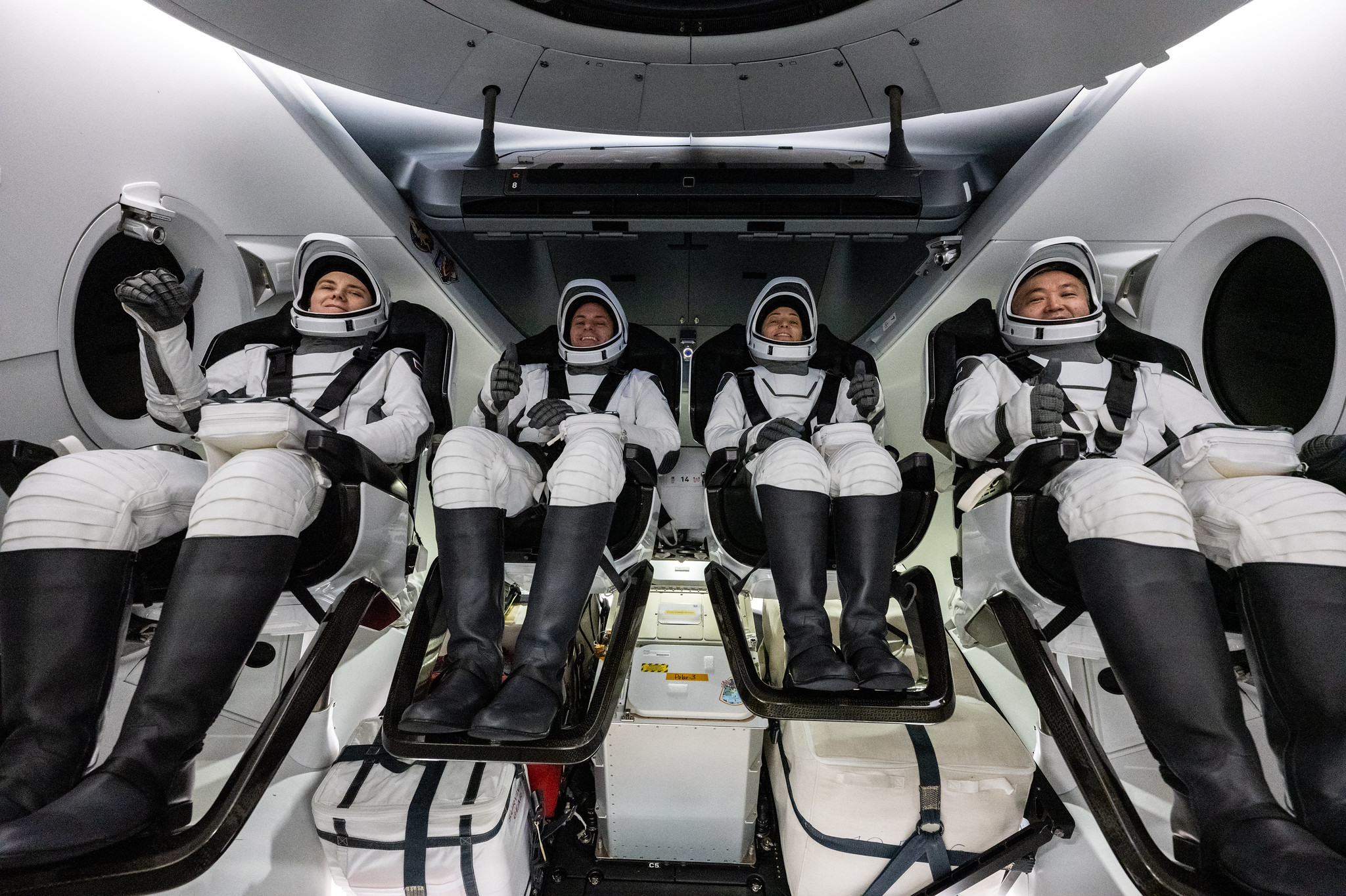 Four crew members in space station