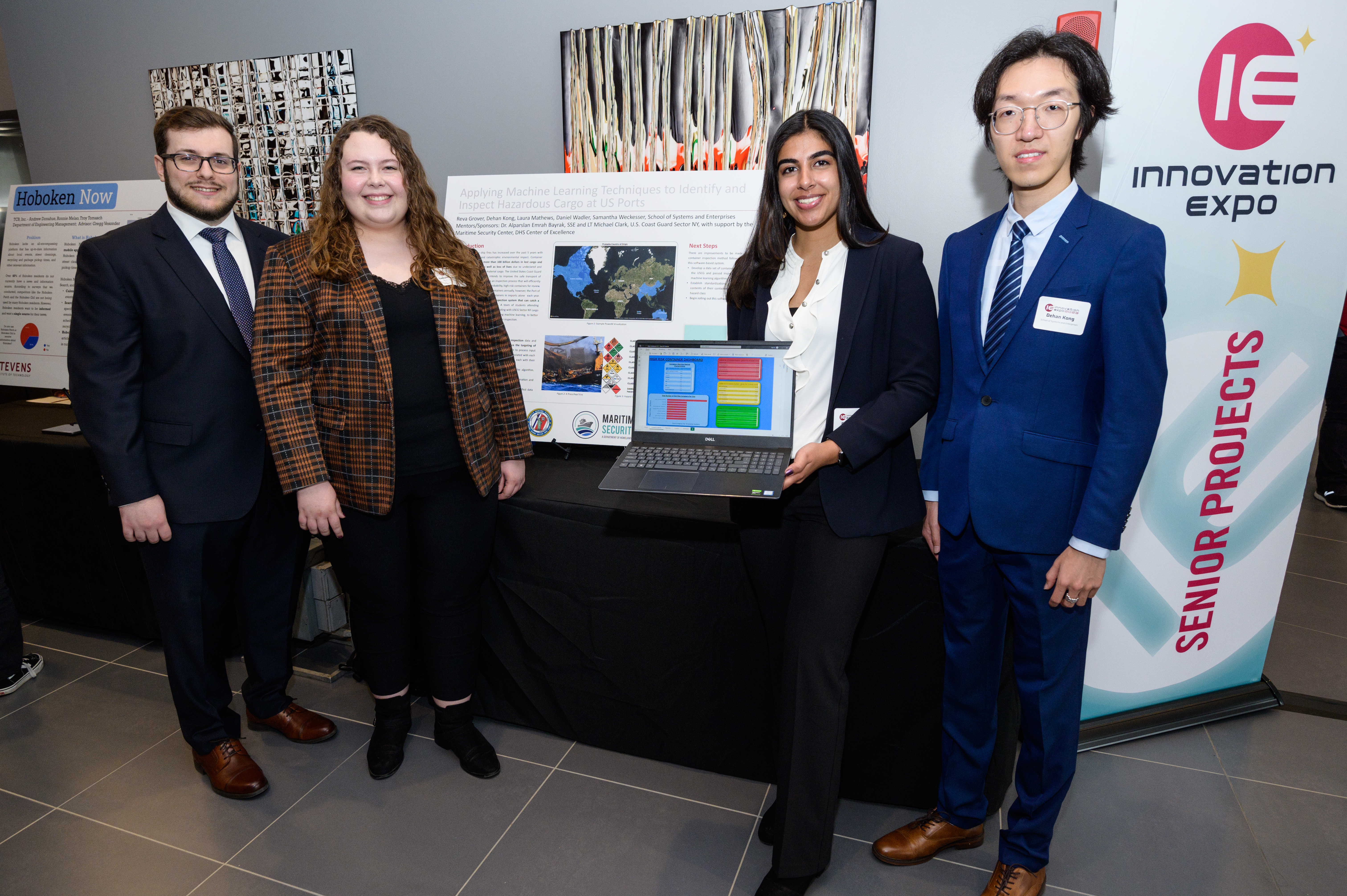 From left to right, Daniel Wadler, Samantha Weckesser, Reva Grover and Dehan Kong during the 2023 Innovation Expo at Stevens.