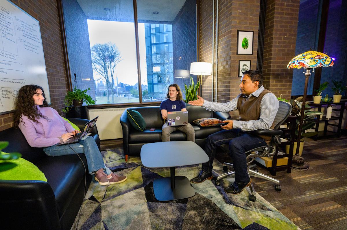 Students consult with Mukund as part of the Launchpad at Stevens program