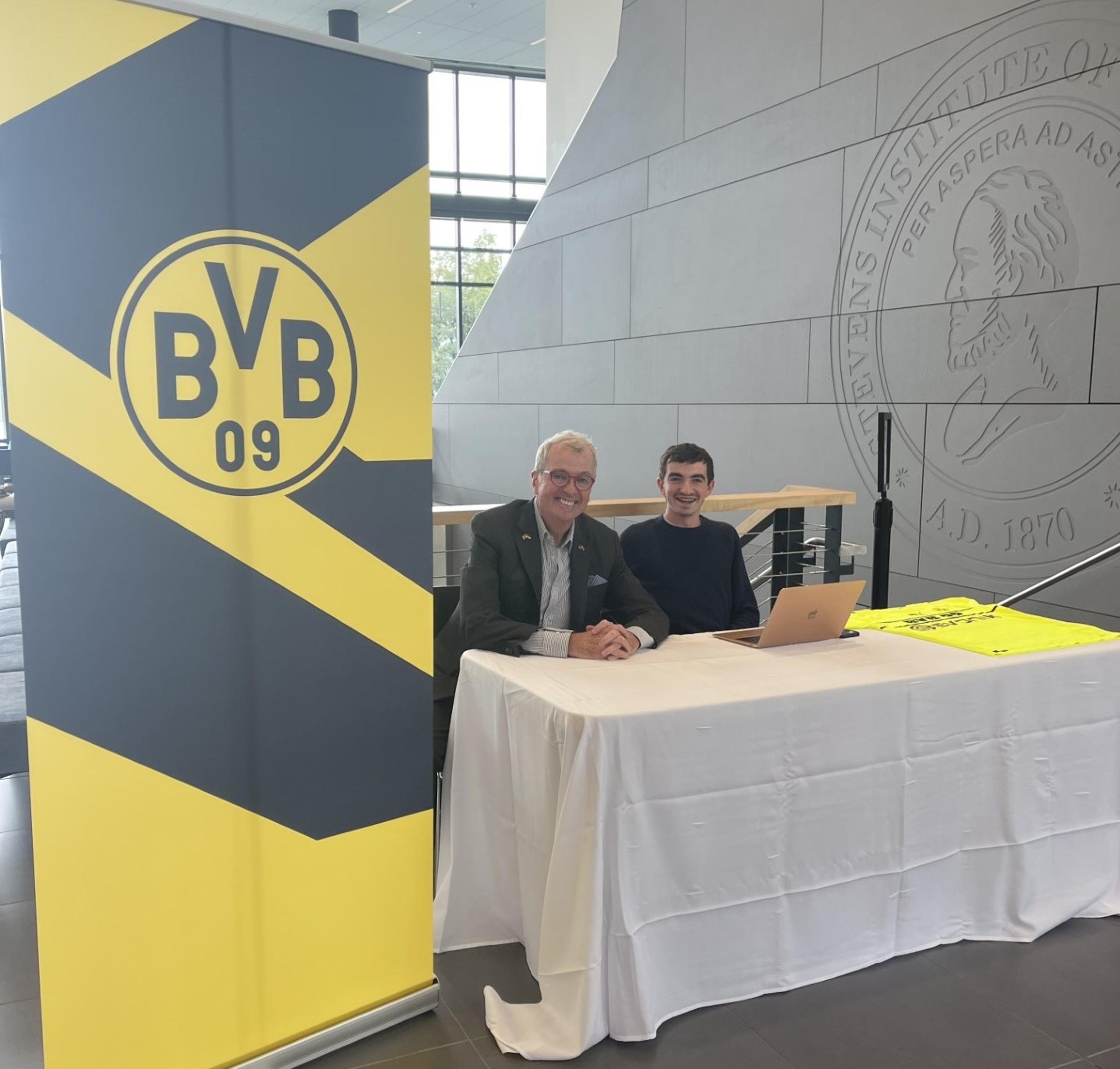 New Jersey Gov. Phil Murphy and his son Charlie at the Second Annual New Jersey Soccer Conference.