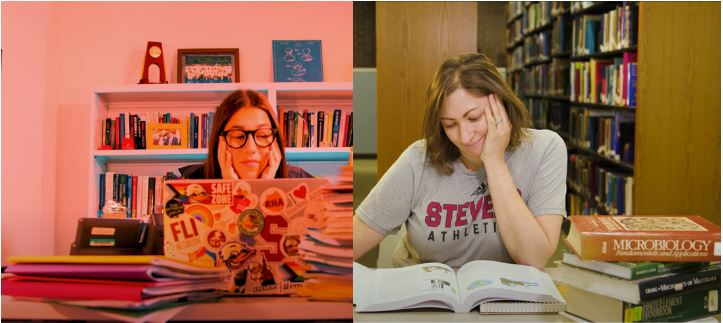 VP for StudentVice President for Student Affairs Sara Klein and SGA President Paulina Georgoutsos walk on Stevens' campus.
