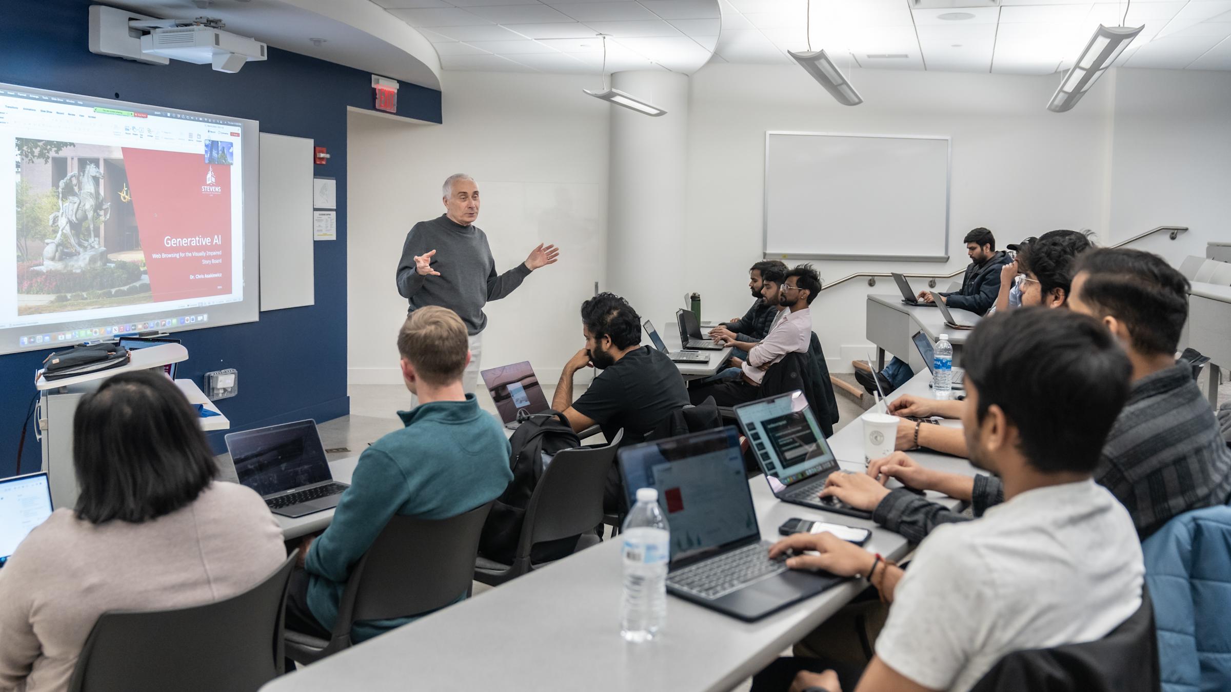 Professor teaching students in classroon
