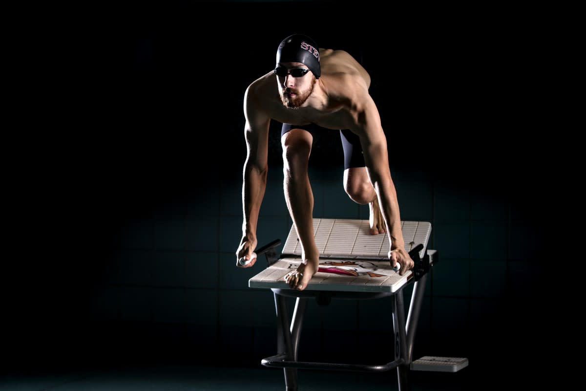 Student Dan Rosenberger in a swim meet