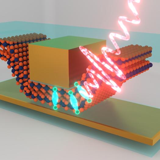 A graphic with a gold cube surrounded by red dots and bright pink wavelengths.