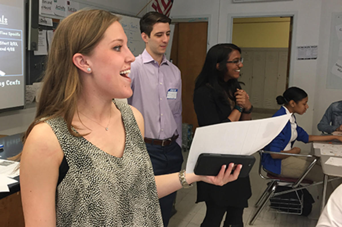 Stevens students running a workshop in Hoboken.