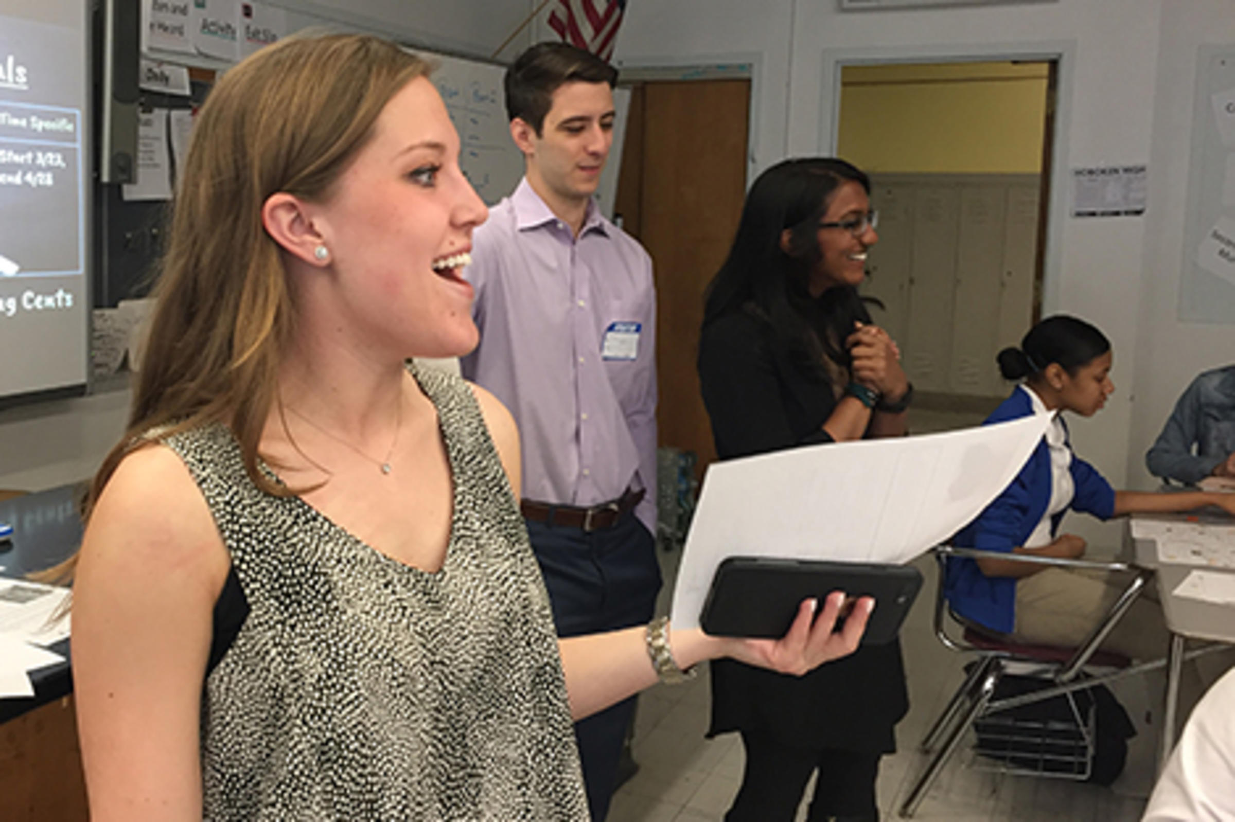 Stevens students running a workshop in Hoboken.