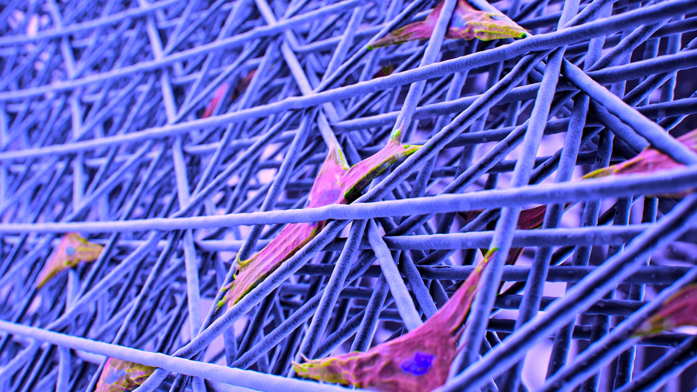 Magnified images of cells on scaffolds