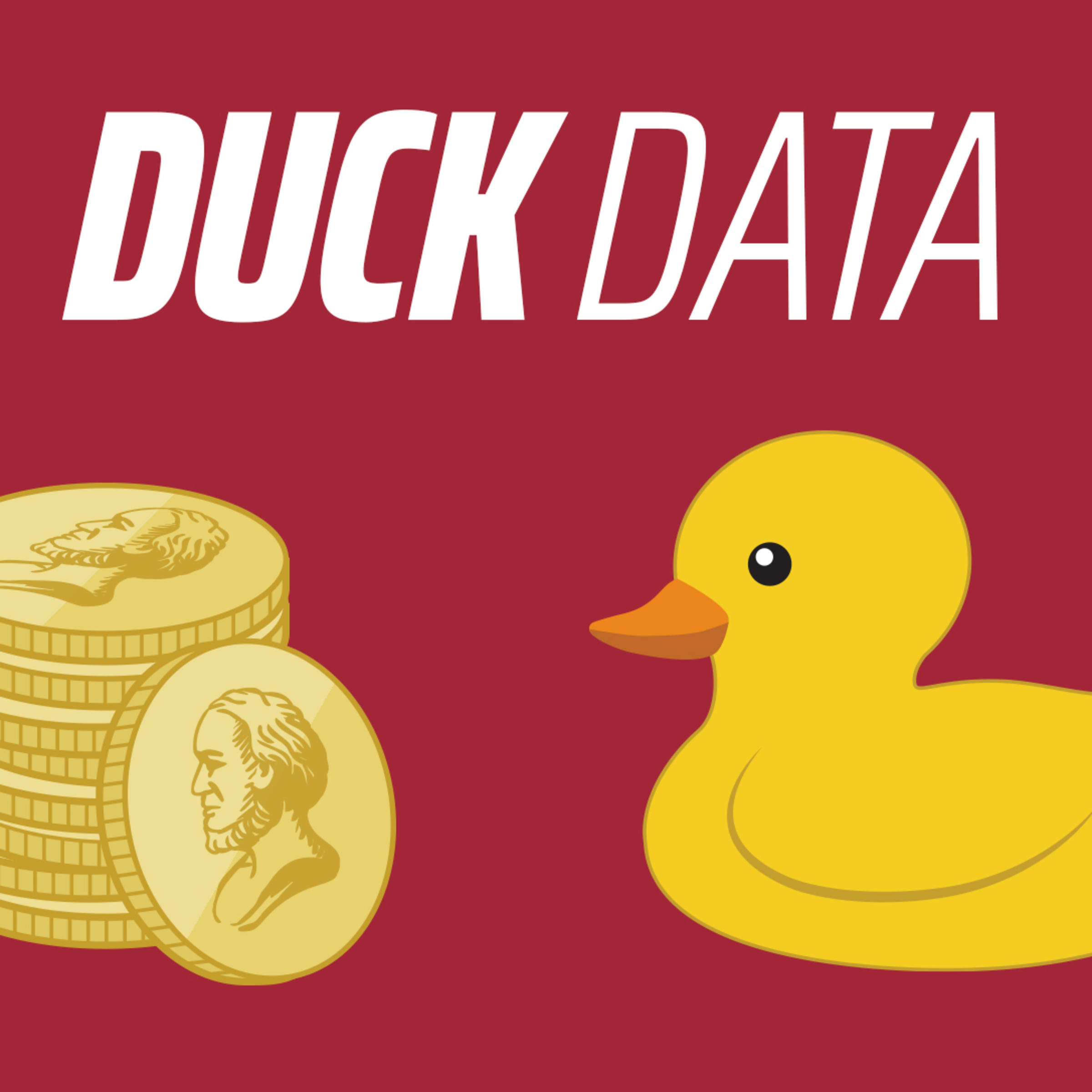 Duck Data, with illustration of a pile of coins and a rubber duck