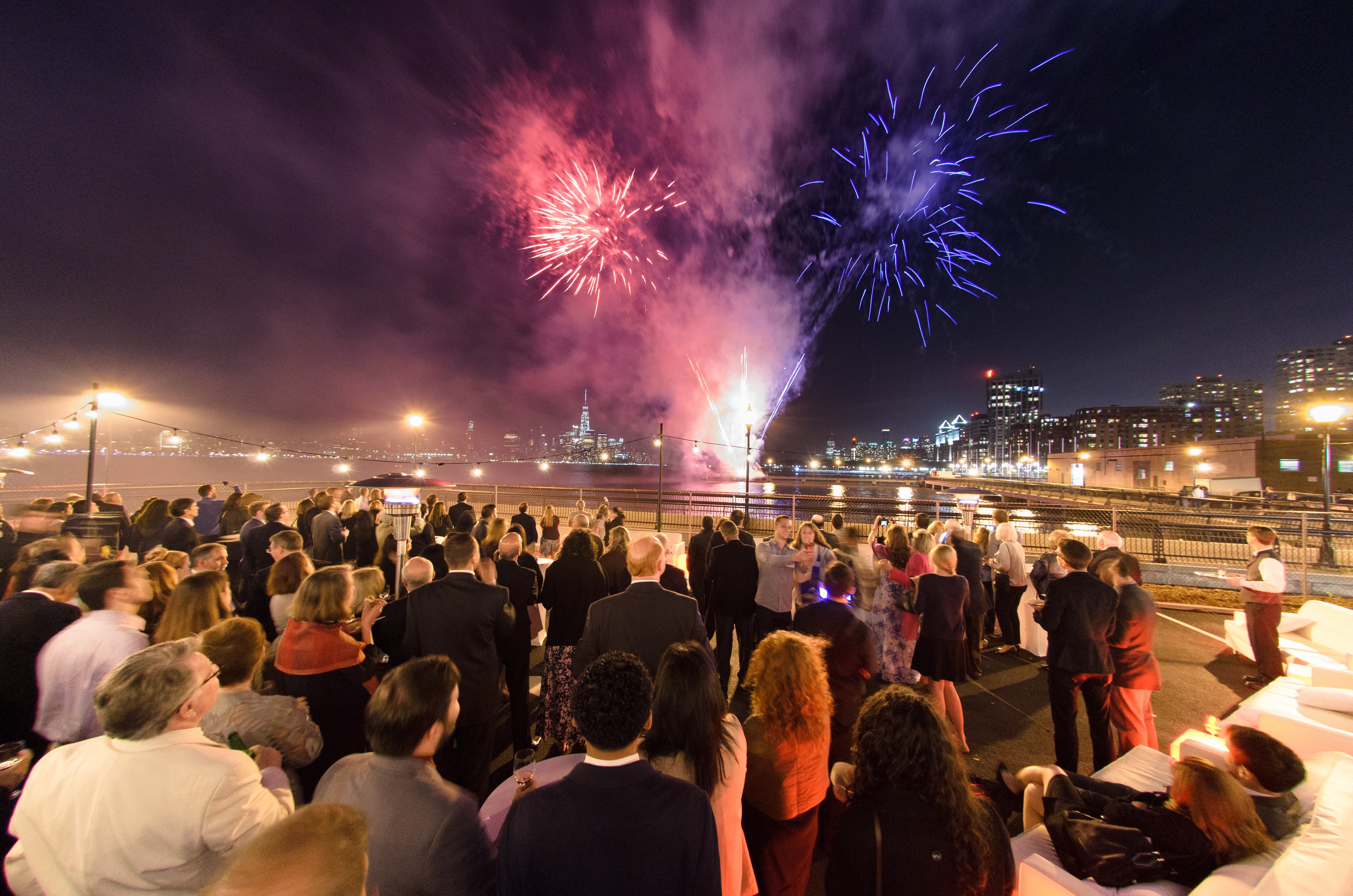 fireworks and gathering of people