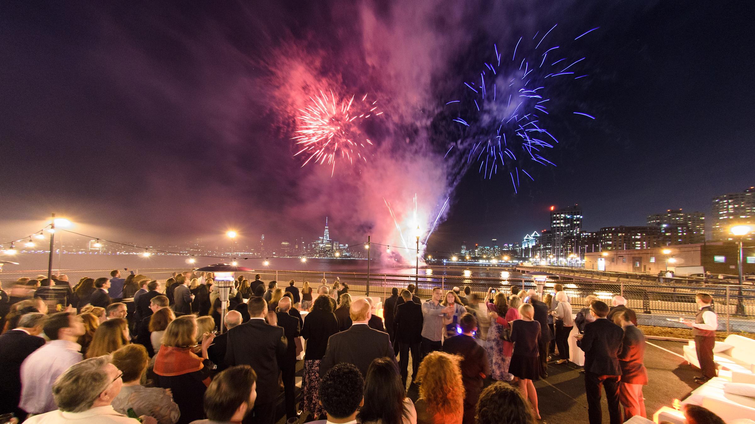 fireworks and gathering of people