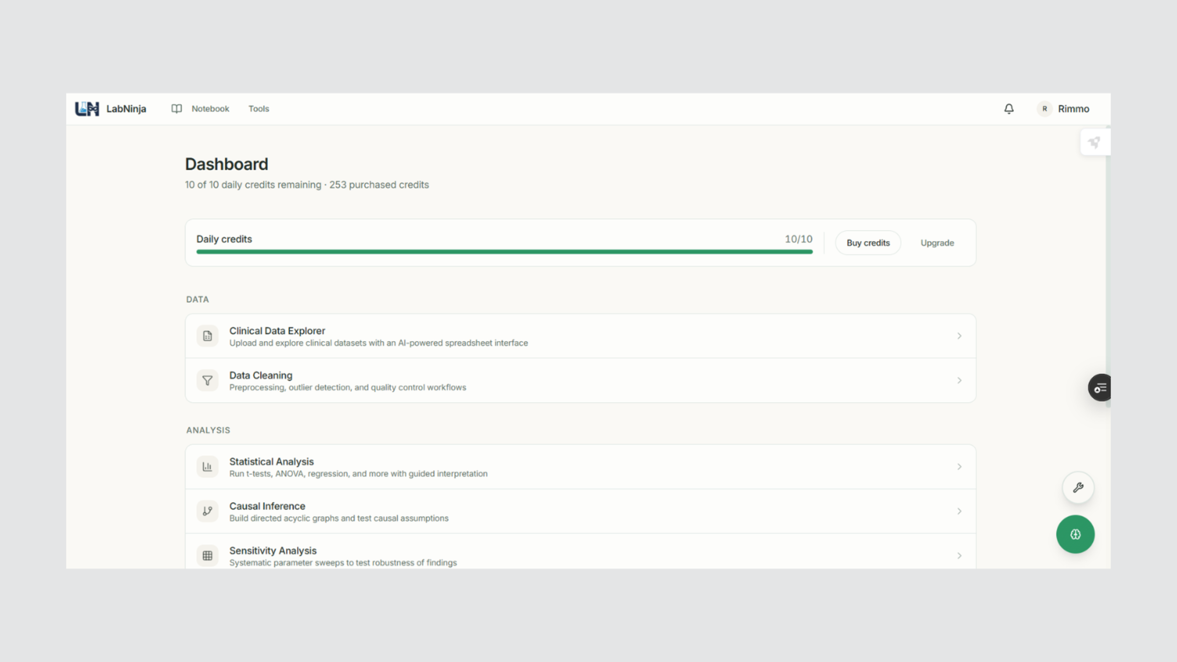 A screenshot of the dashboard for LabNinja, a lab intelligence platform designed to stop informal research knowledge from disappearing.