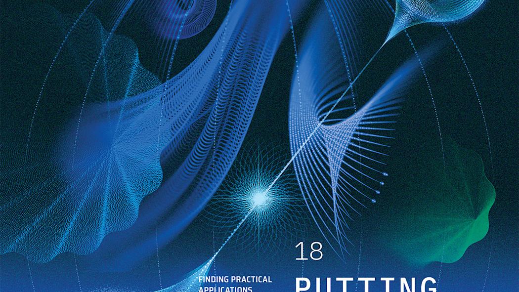 Cover of the Indicator, an abstract image with the title 'Putting Quantum Weirdness to Work".