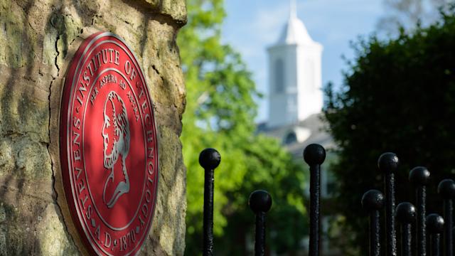 Stevens seal on gateway entrance to campus