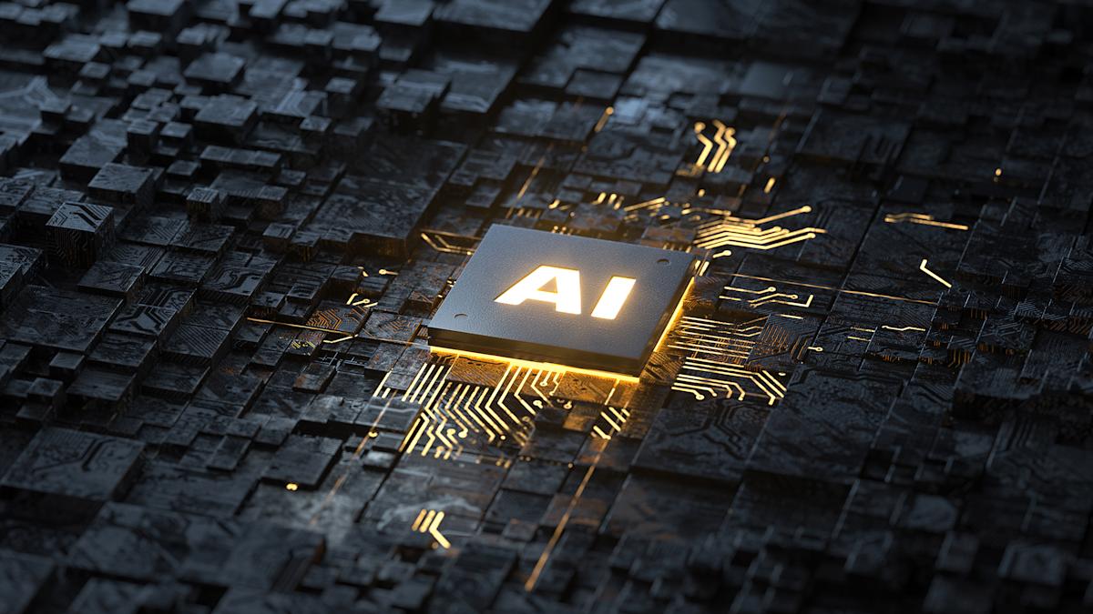 Computer CPU with glowing "AI" letters