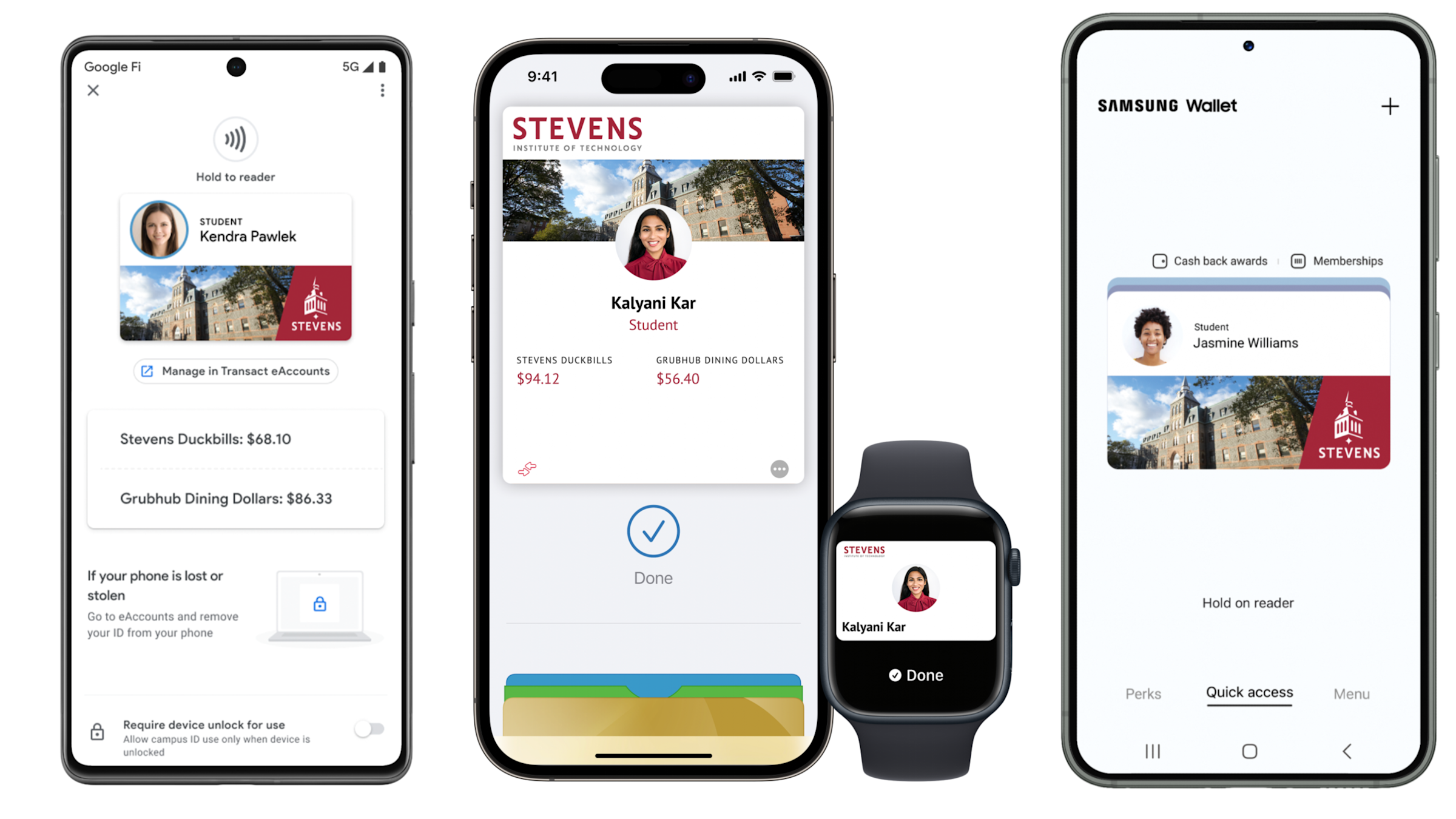 Image displaying the DuckCard in all the 3 wallets(apple wallet, Samsung wallet, google wallet)