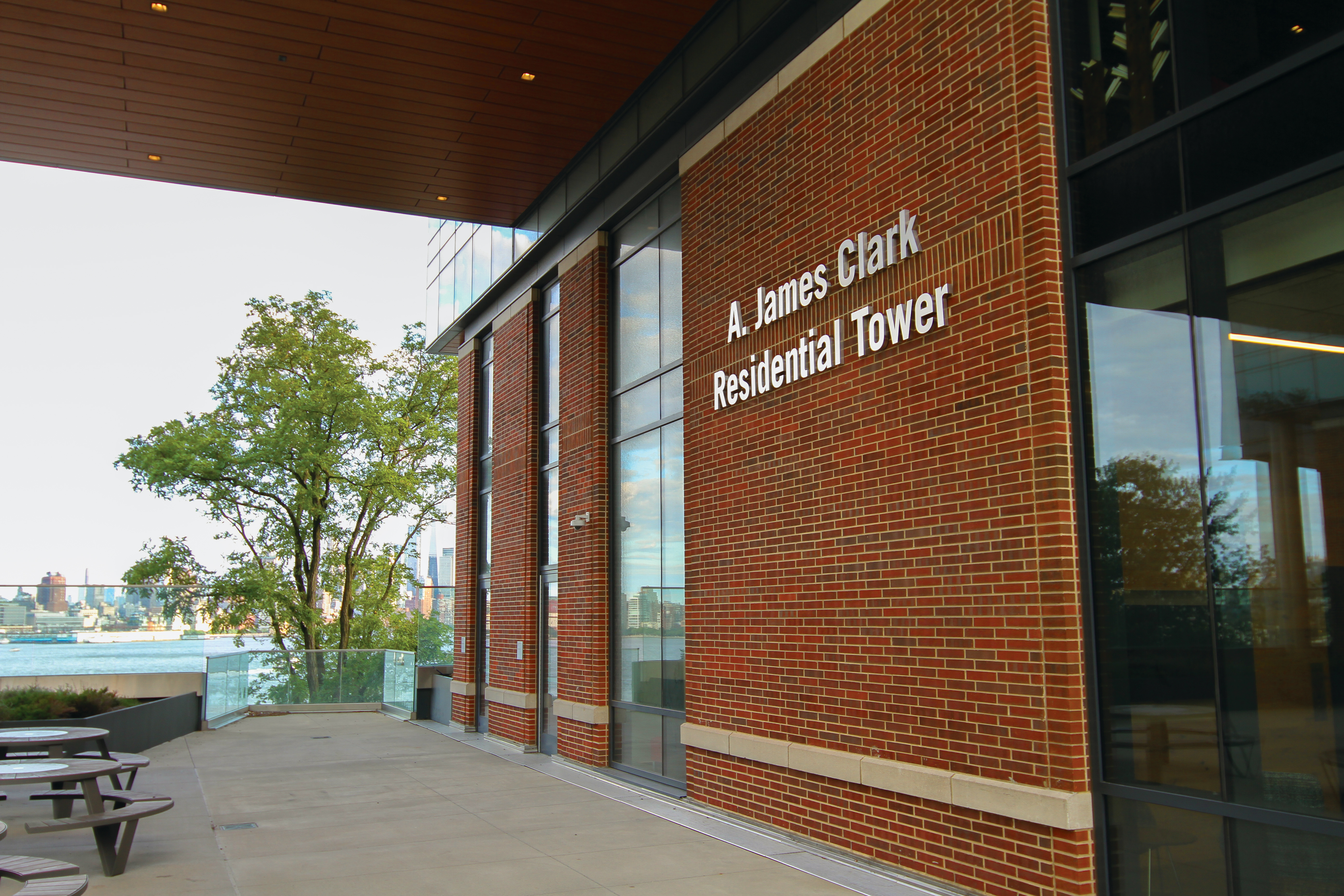 The A. James Clark Residential Tower, student housing, within Stevens’ University Center Complex.  