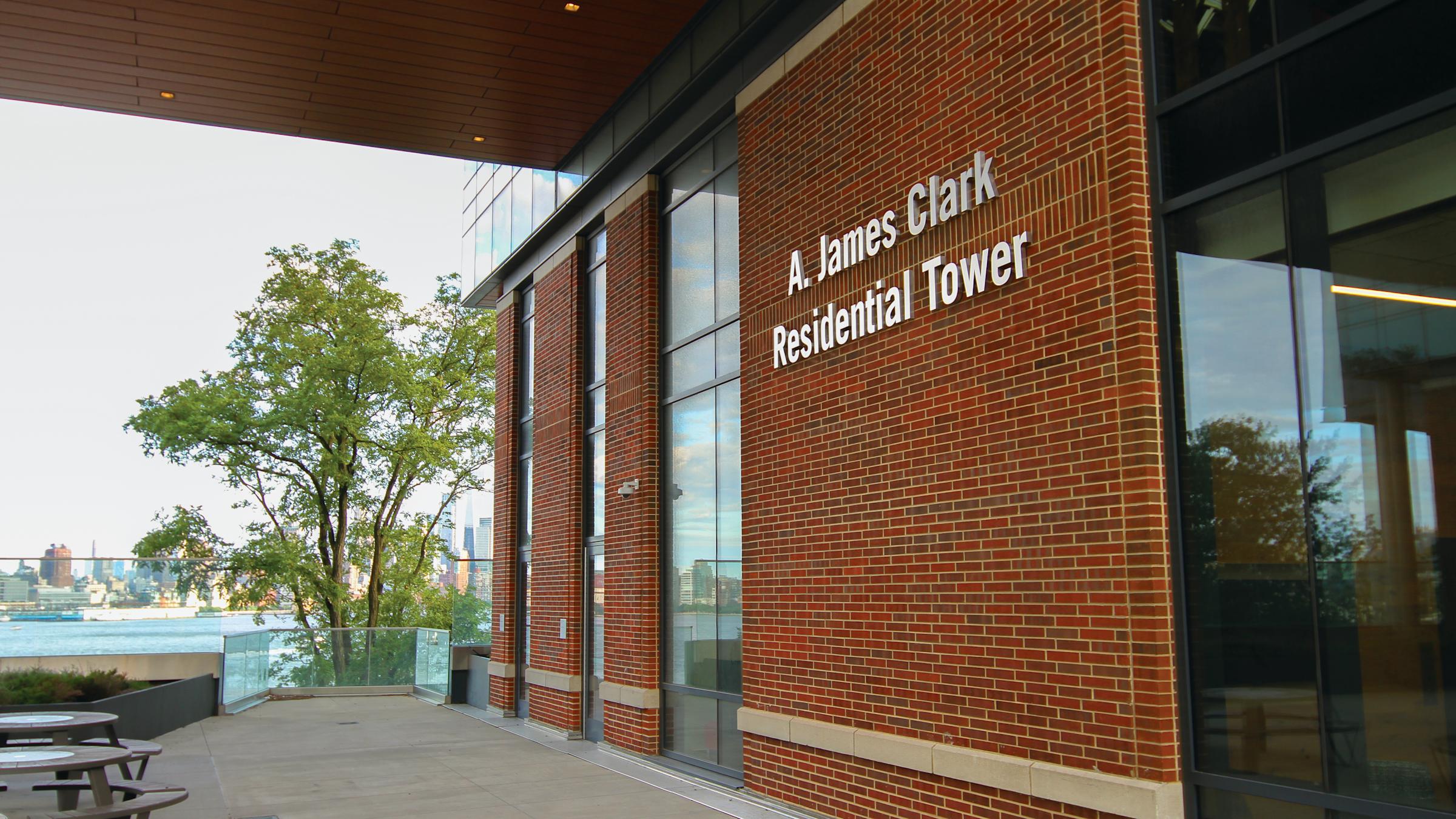 The A. James Clark Residential Tower, student housing, within Stevens’ University Center Complex.