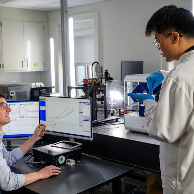 Johannes Weickenmeier and student in lab