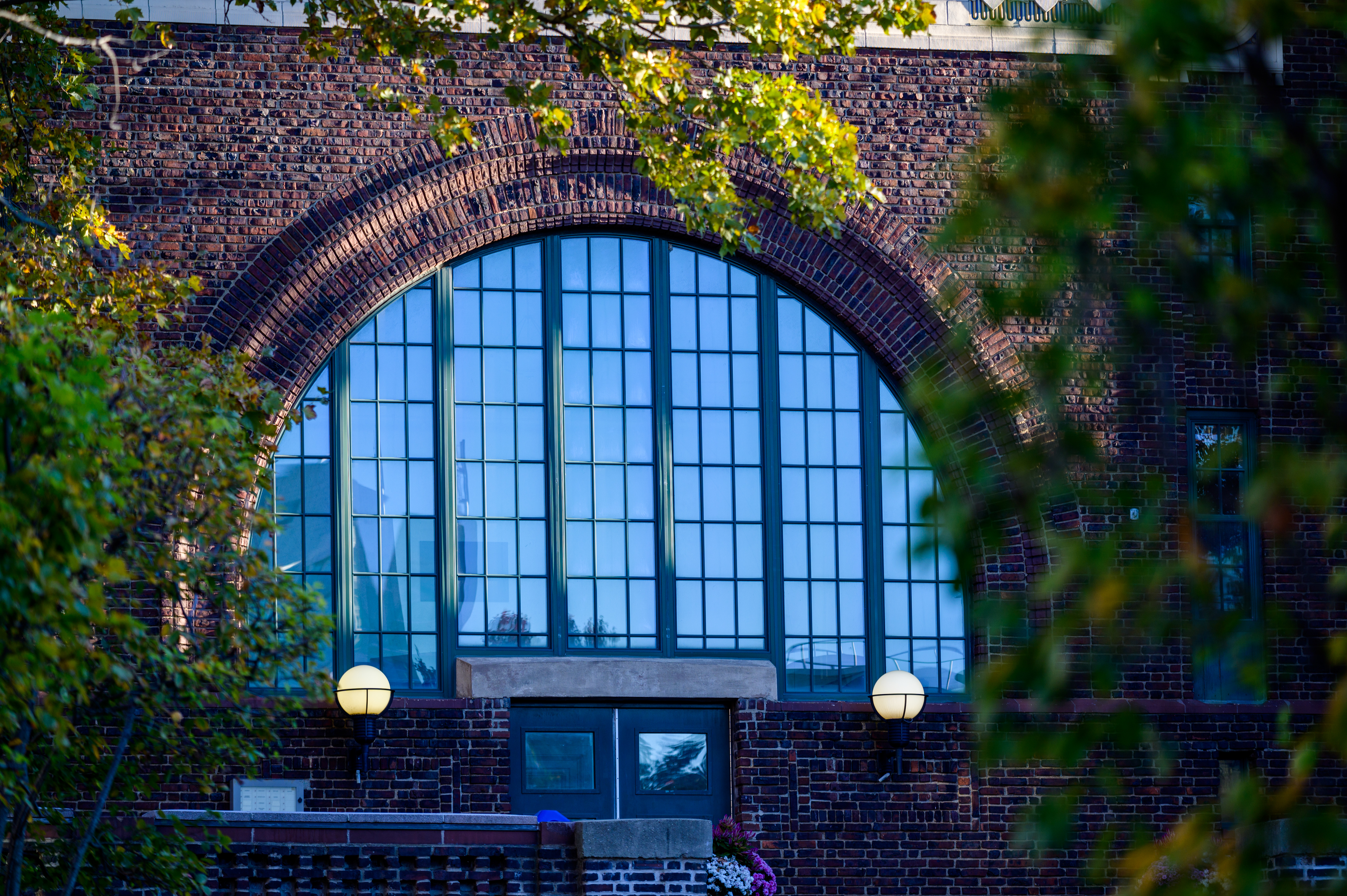 Window overlooking iconic Walker Gym terrace
