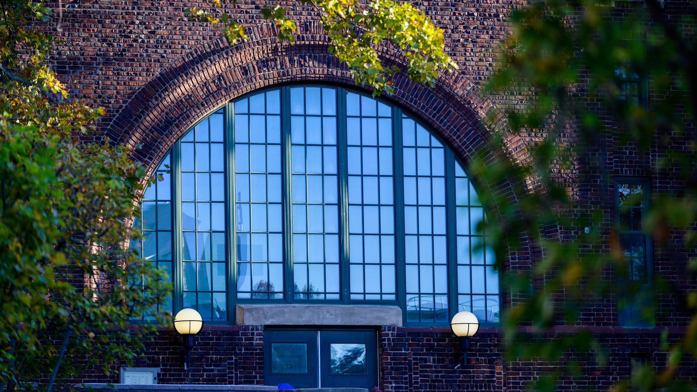 Window overlooking iconic Walker Gym terrace