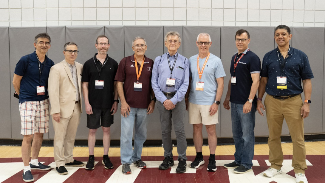 Alumni members of the Stevens Cross Country and Track & Field teams including Adalberto Alonso, PE ’83 M.S. ’86 and David Arbeitel ’83