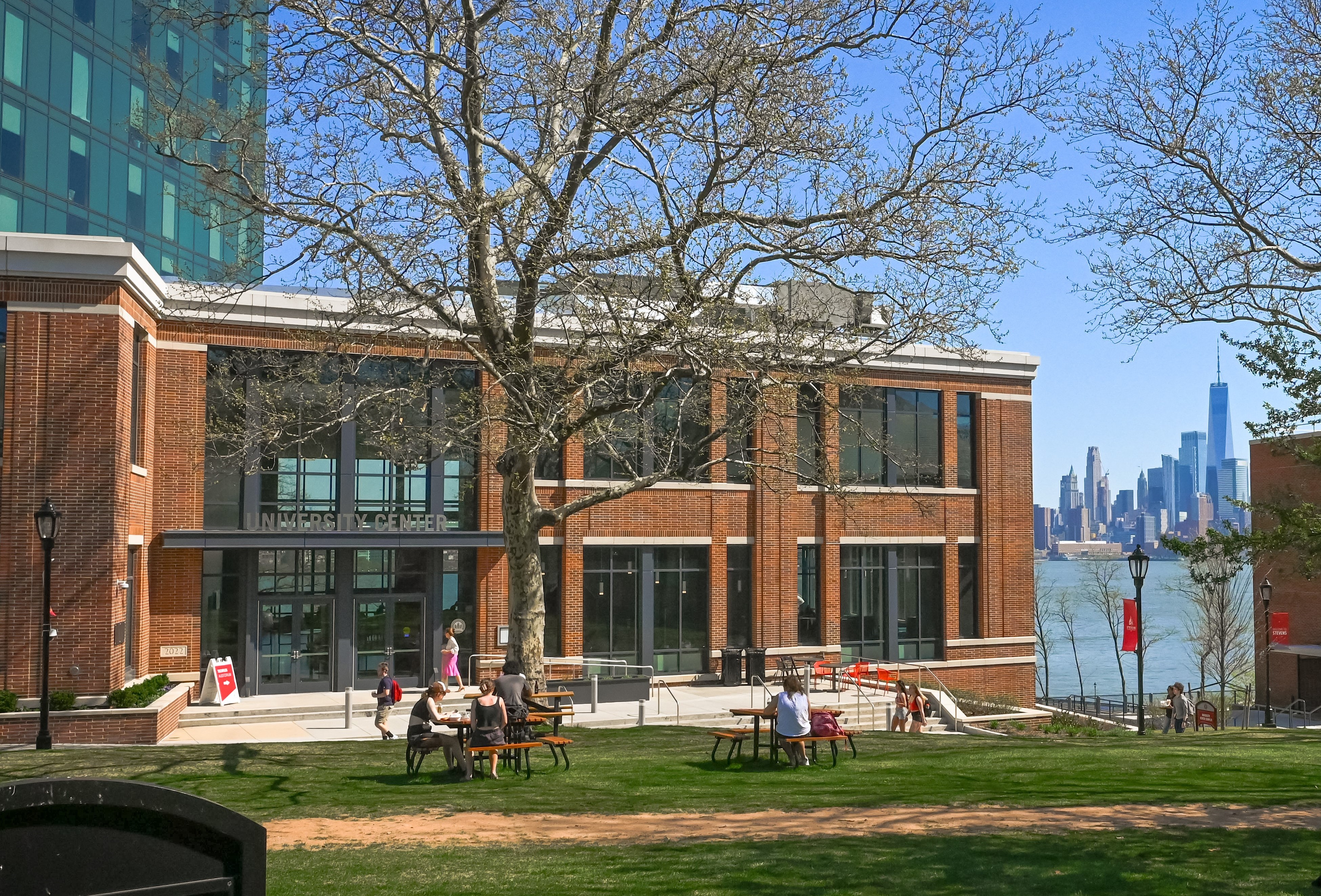 The University Center with the Manhattan skyline in the background