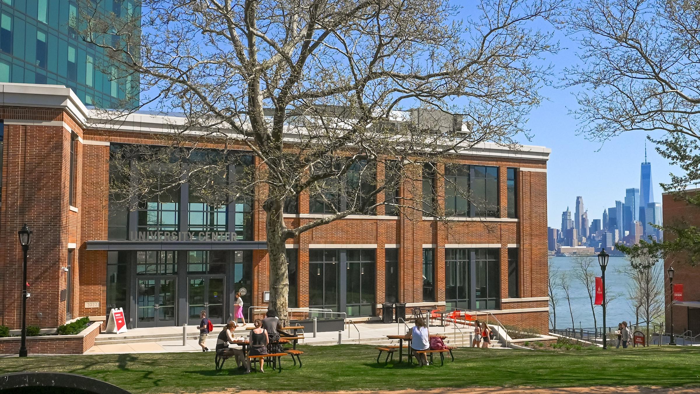 The University Center with the Manhattan skyline in the background