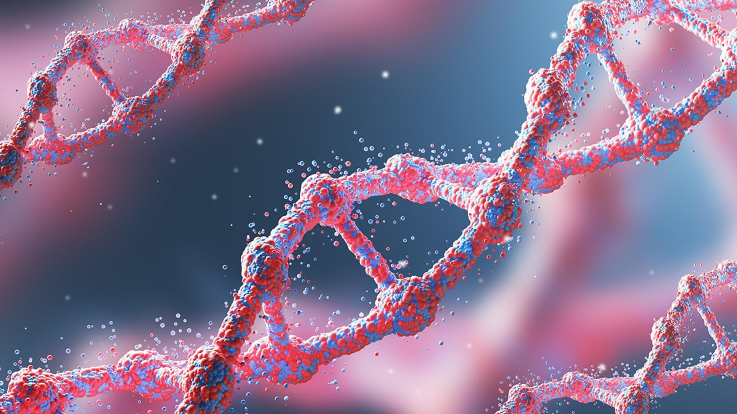 pink dna strands on a blue background
