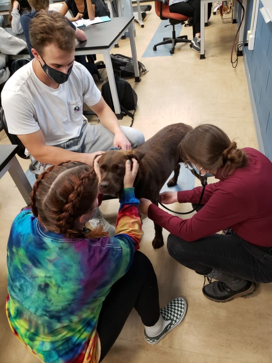Students with a dog