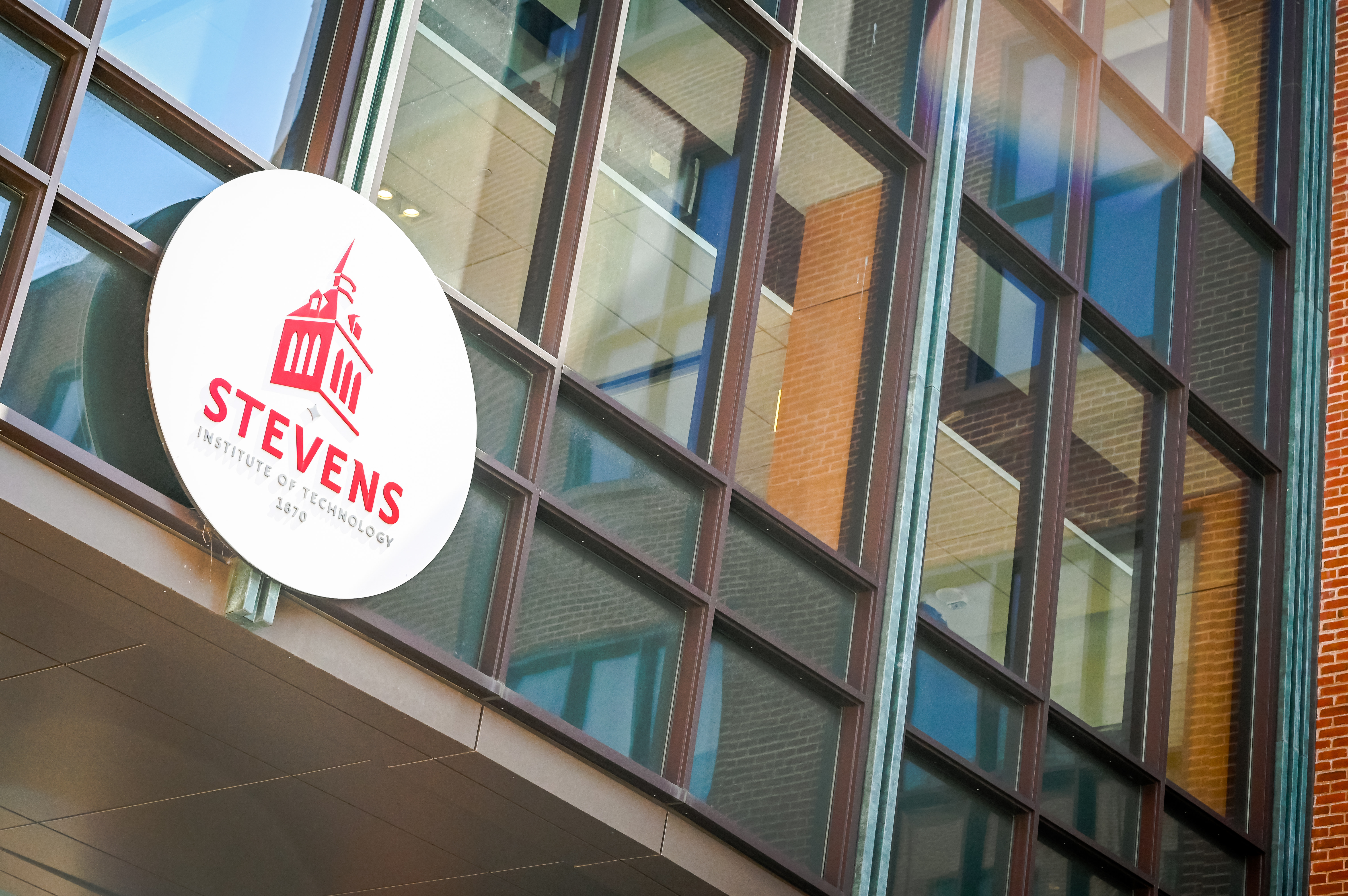 Photo of the Stevens Logo at the Gateway Academic Center