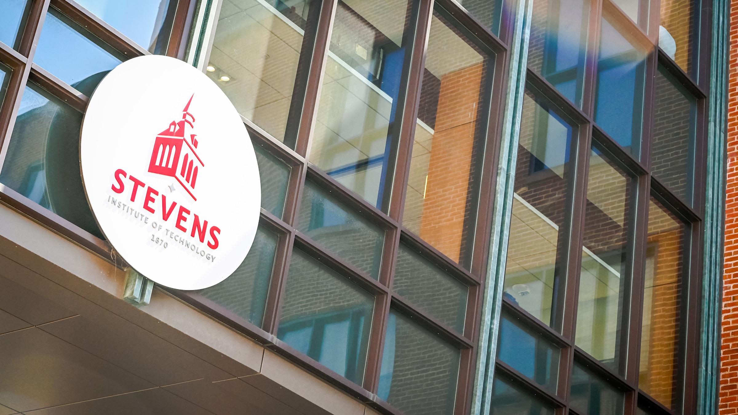 Photo of the Stevens Logo at the Gateway Academic Center