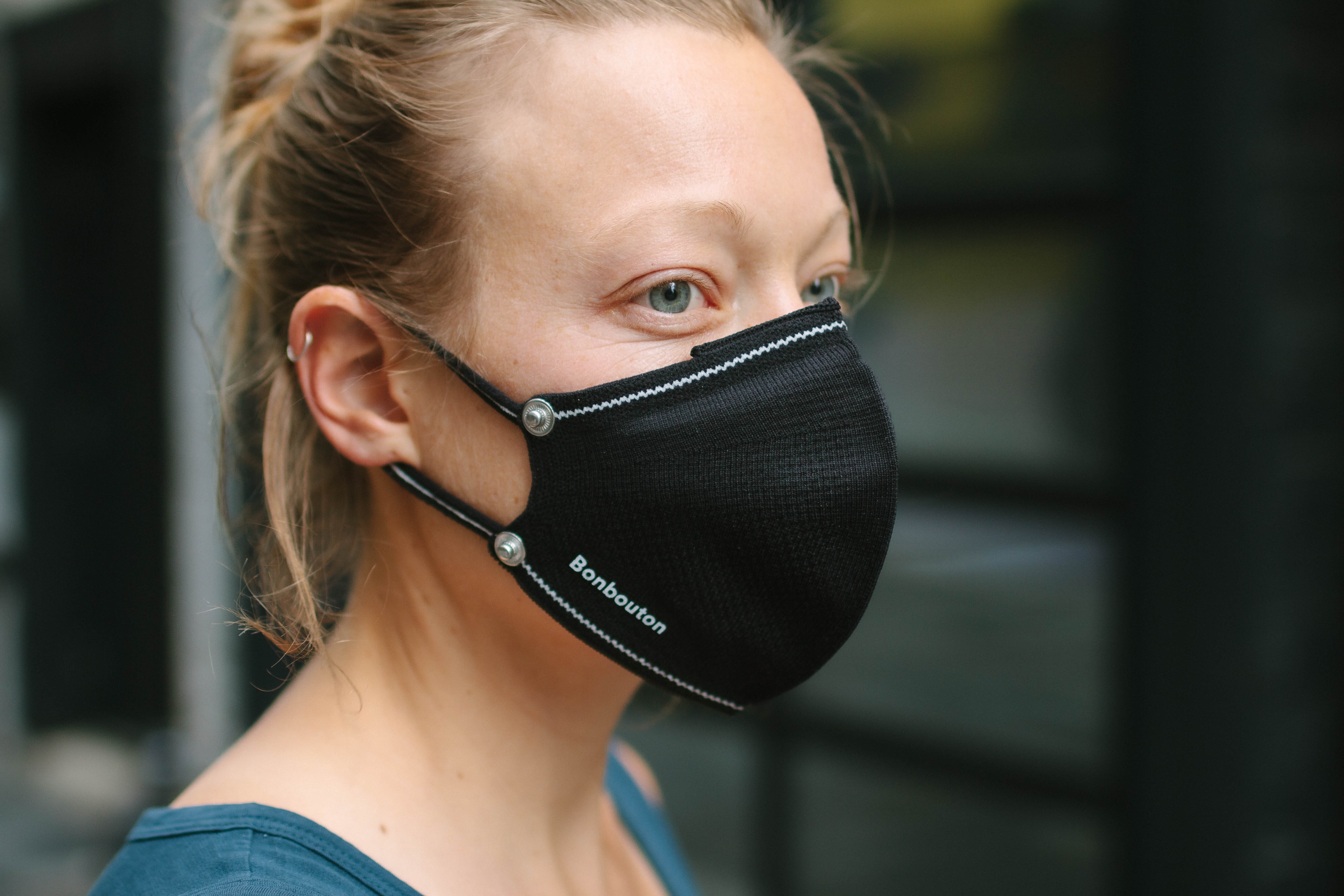 Woman wearing graphene mask