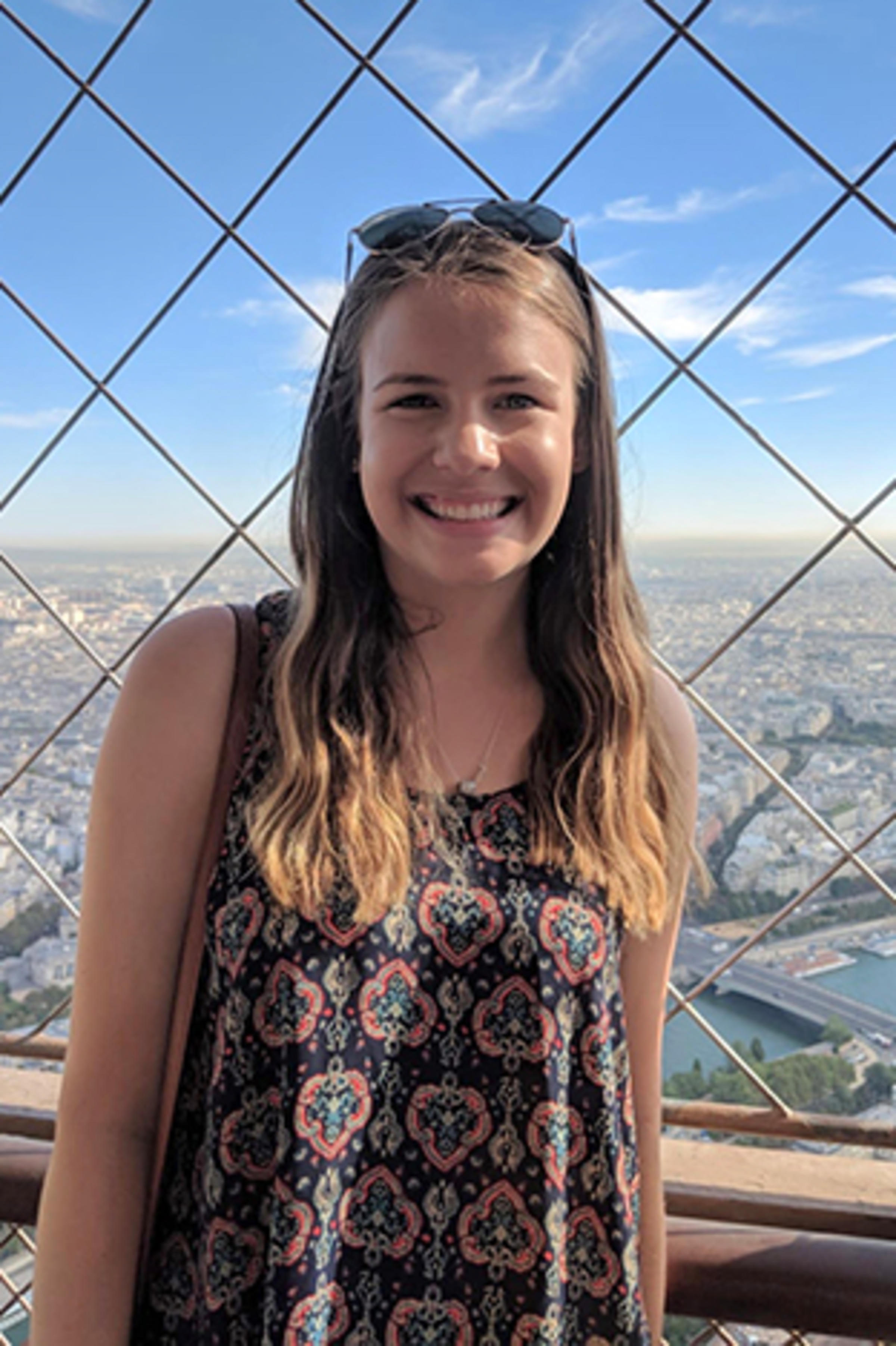 Laura Murphy looking out over the Paris skyline.