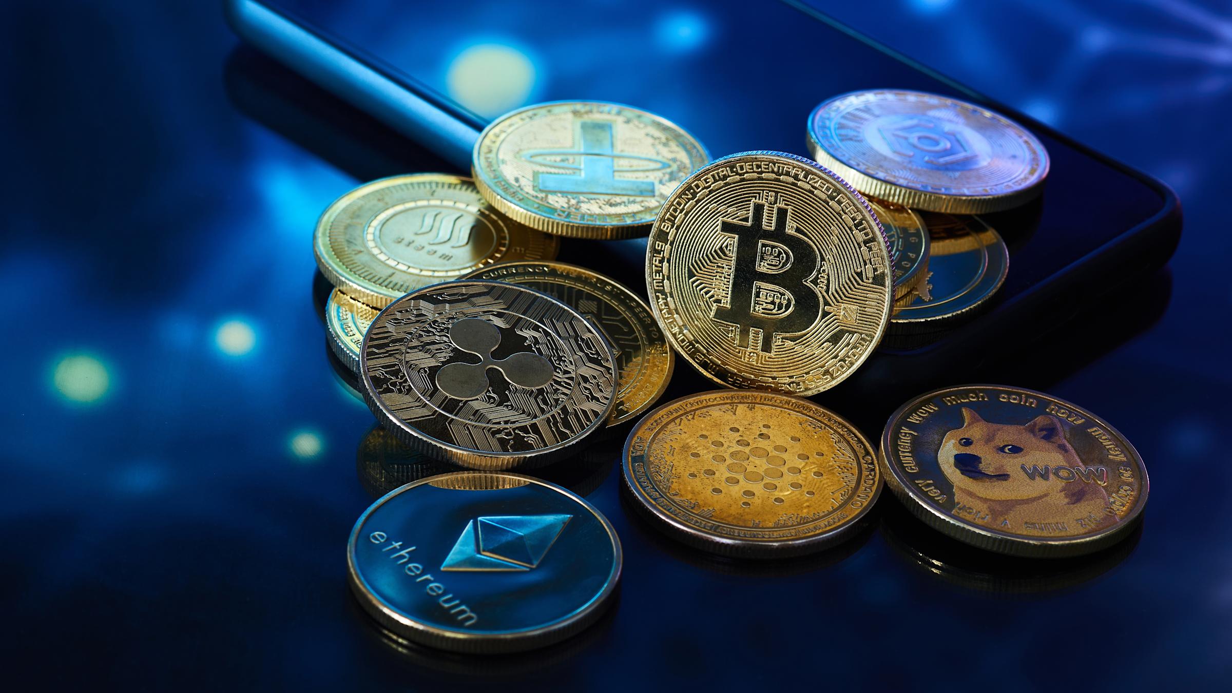 Graphic of bitcoin and other cryptocurrency