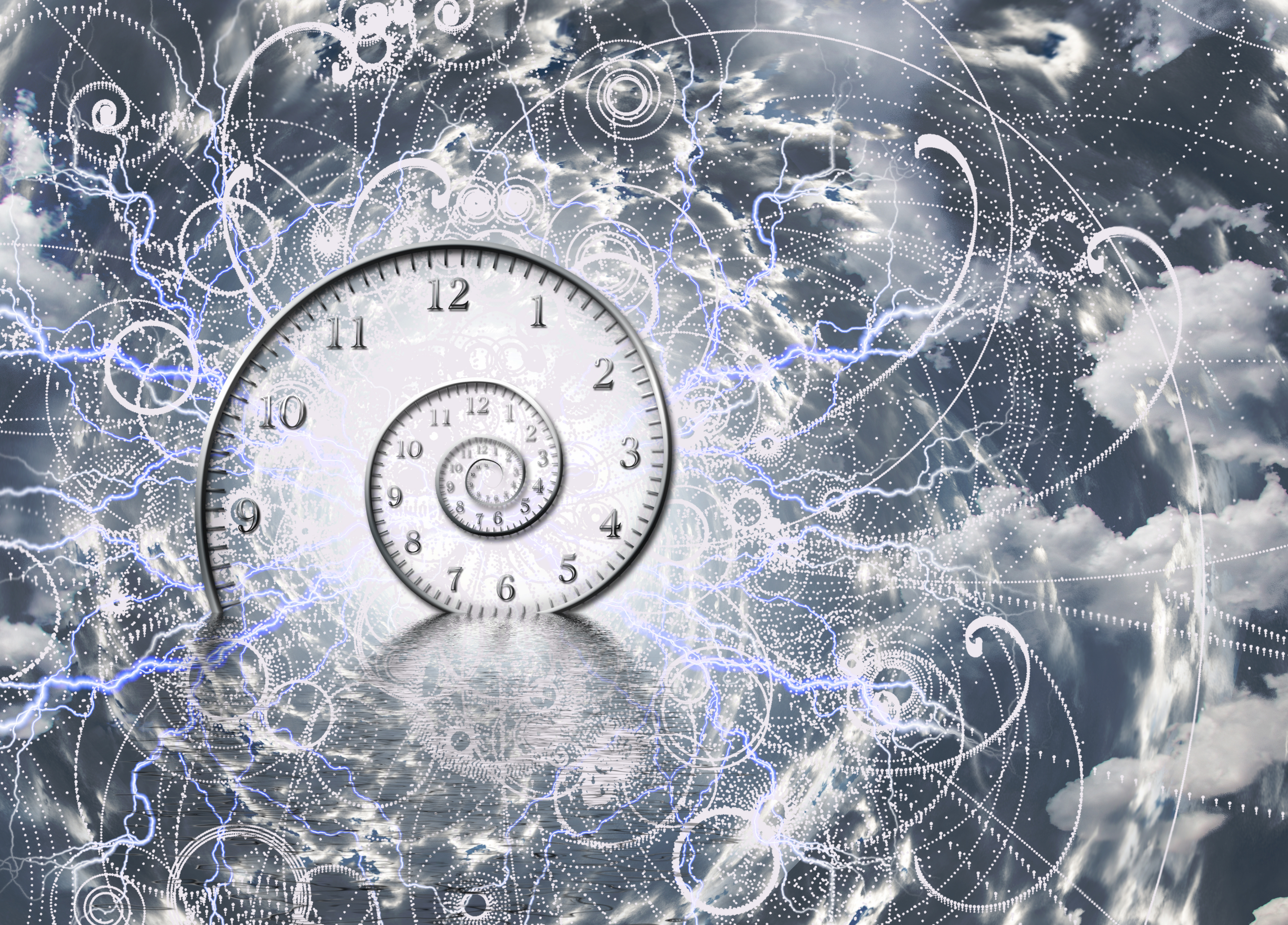 computer graphic depicting a spiraling clock that is meant to represent a quantum clock