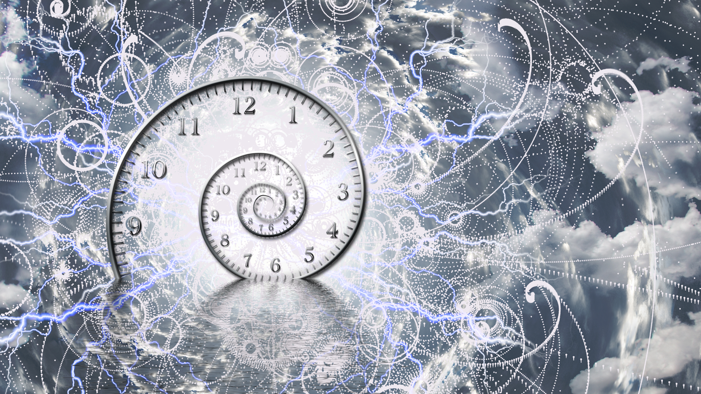 computer graphic depicting a spiraling clock that is meant to represent a quantum clock