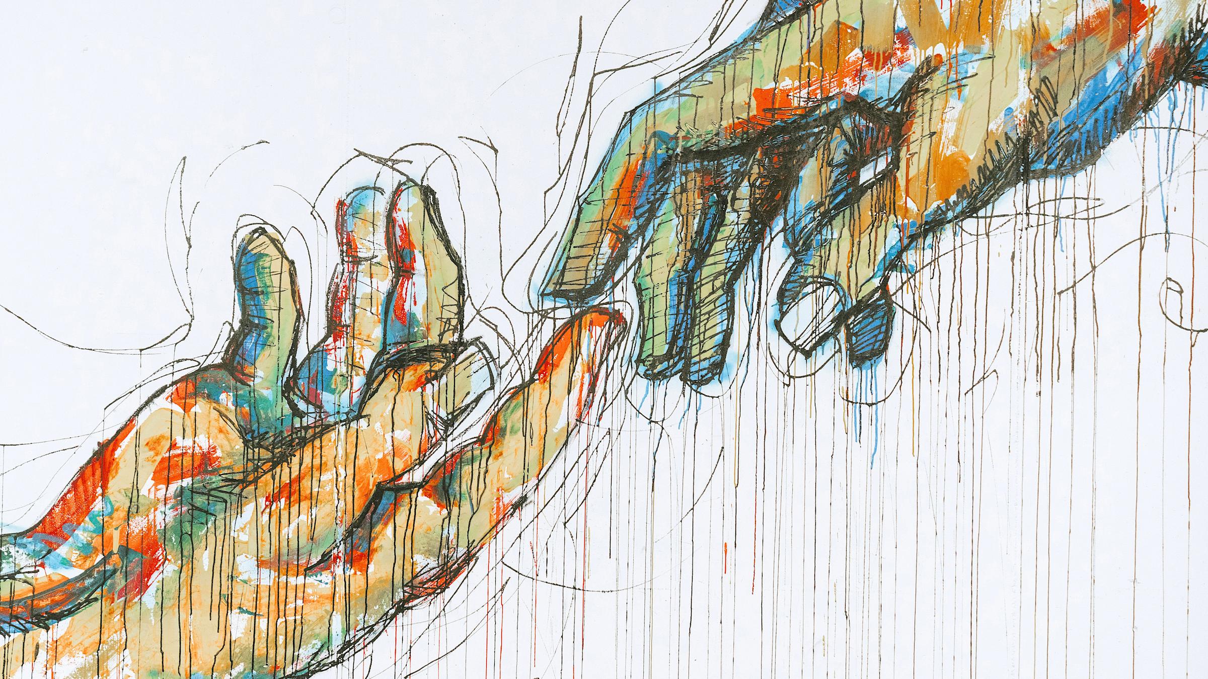 Drawing of touch hands touching each other