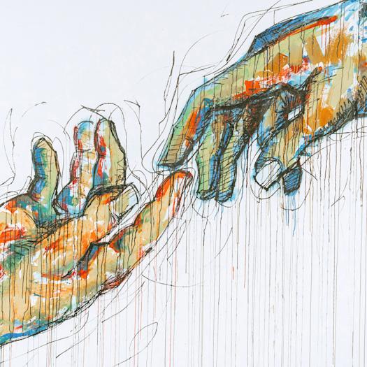 Drawing of touch hands touching each other