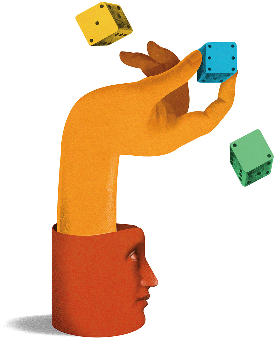 Illustration of a hand rolling dice